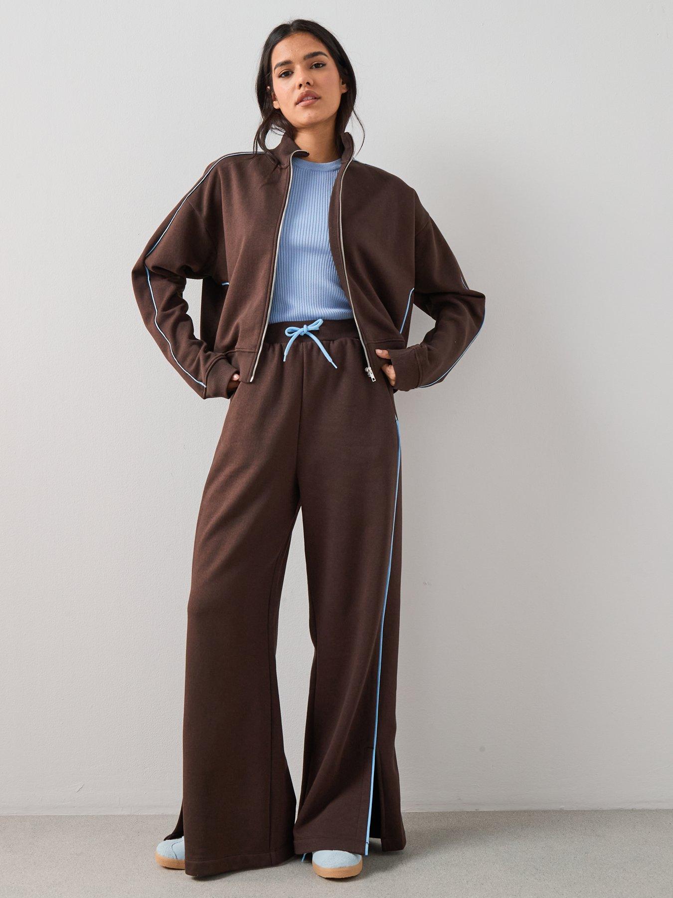 Image 3 of 6 of The Very Collection Zip Through Contrast Jacket Co-Ord - Brown