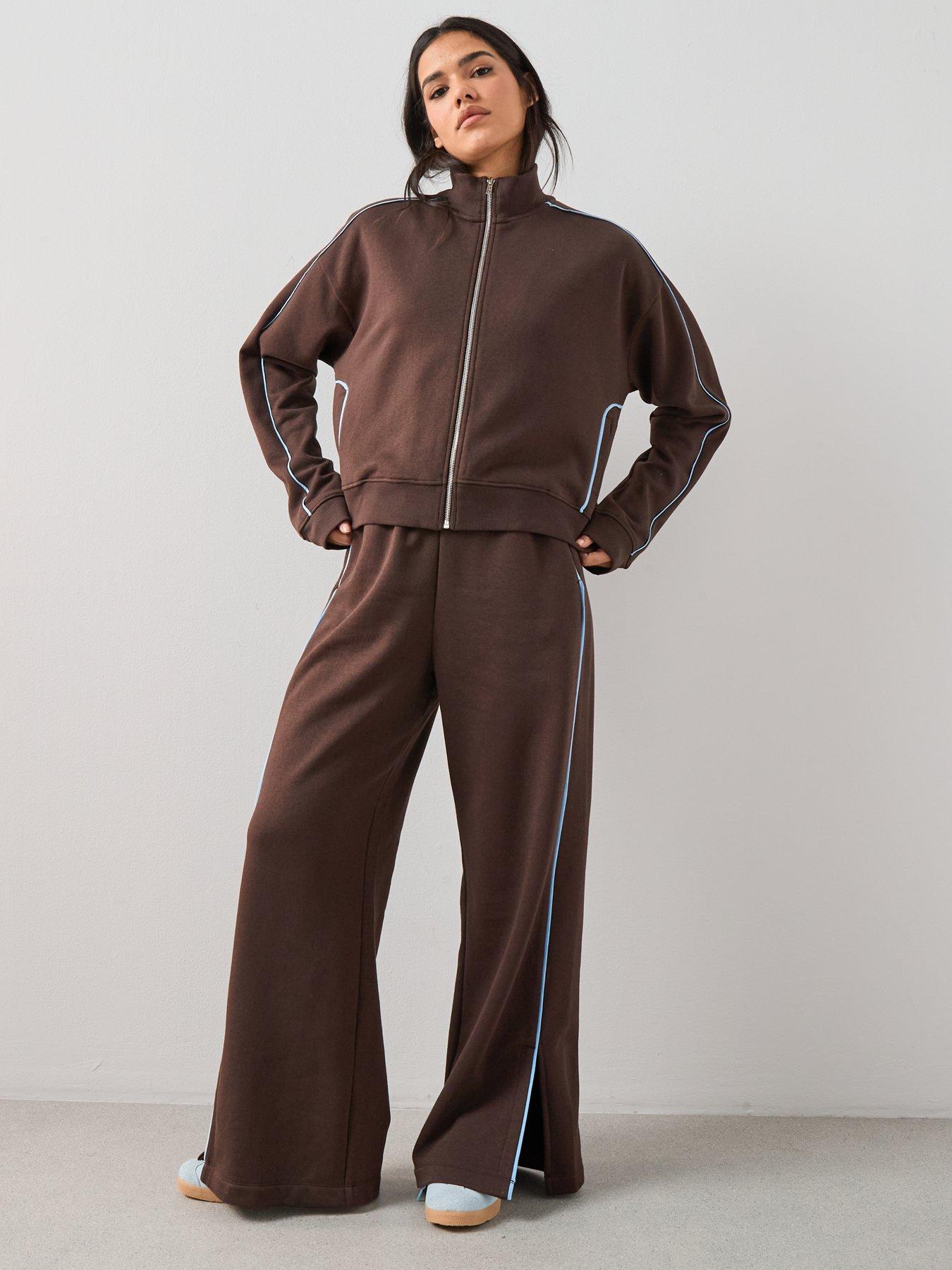 Image 4 of 6 of The Very Collection Zip Through Contrast Jacket Co-Ord - Brown