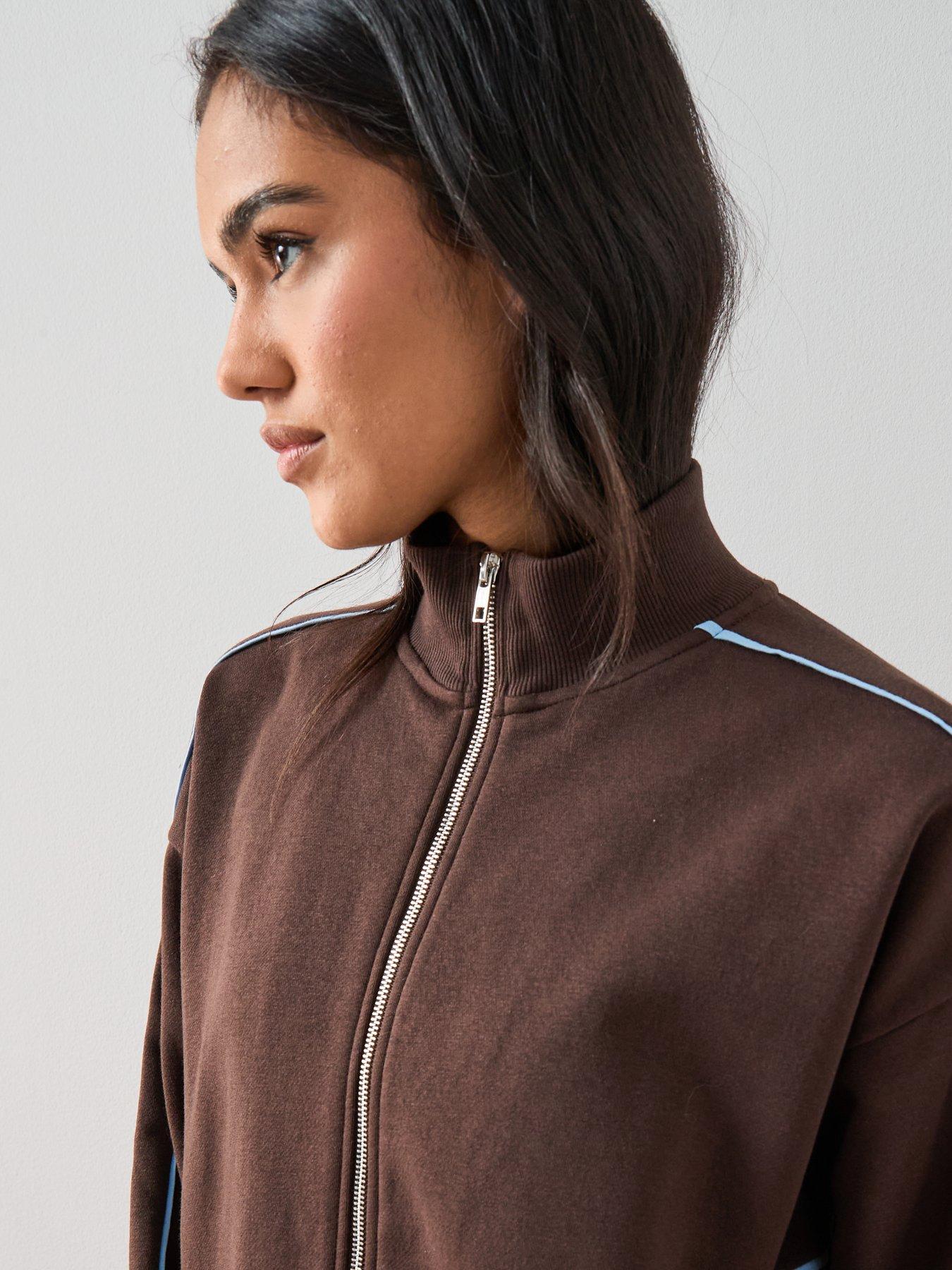 Image 5 of 6 of The Very Collection Zip Through Contrast Jacket Co-Ord - Brown