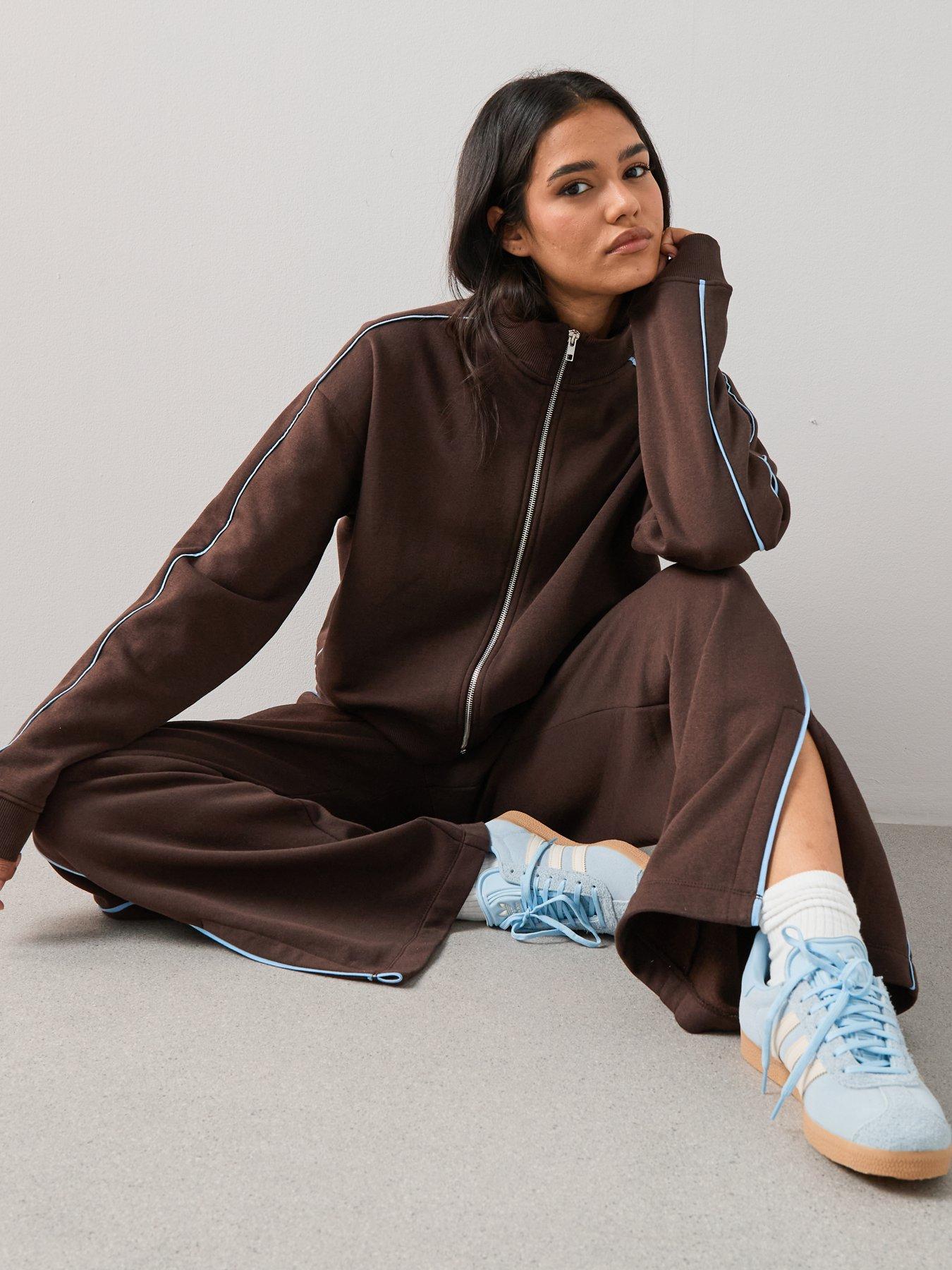Image 6 of 6 of The Very Collection Zip Through Contrast Jacket Co-Ord - Brown