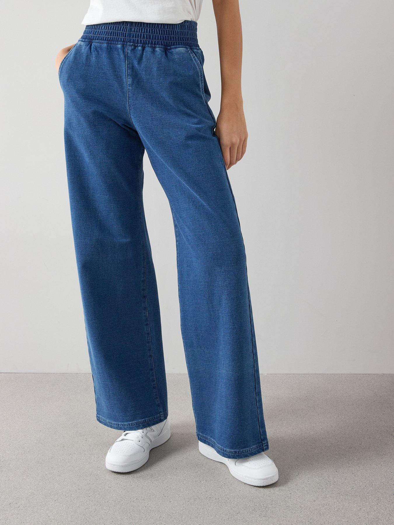 The Very Collection Denim Elasticated Wide Leg Jeans - Mid Wash