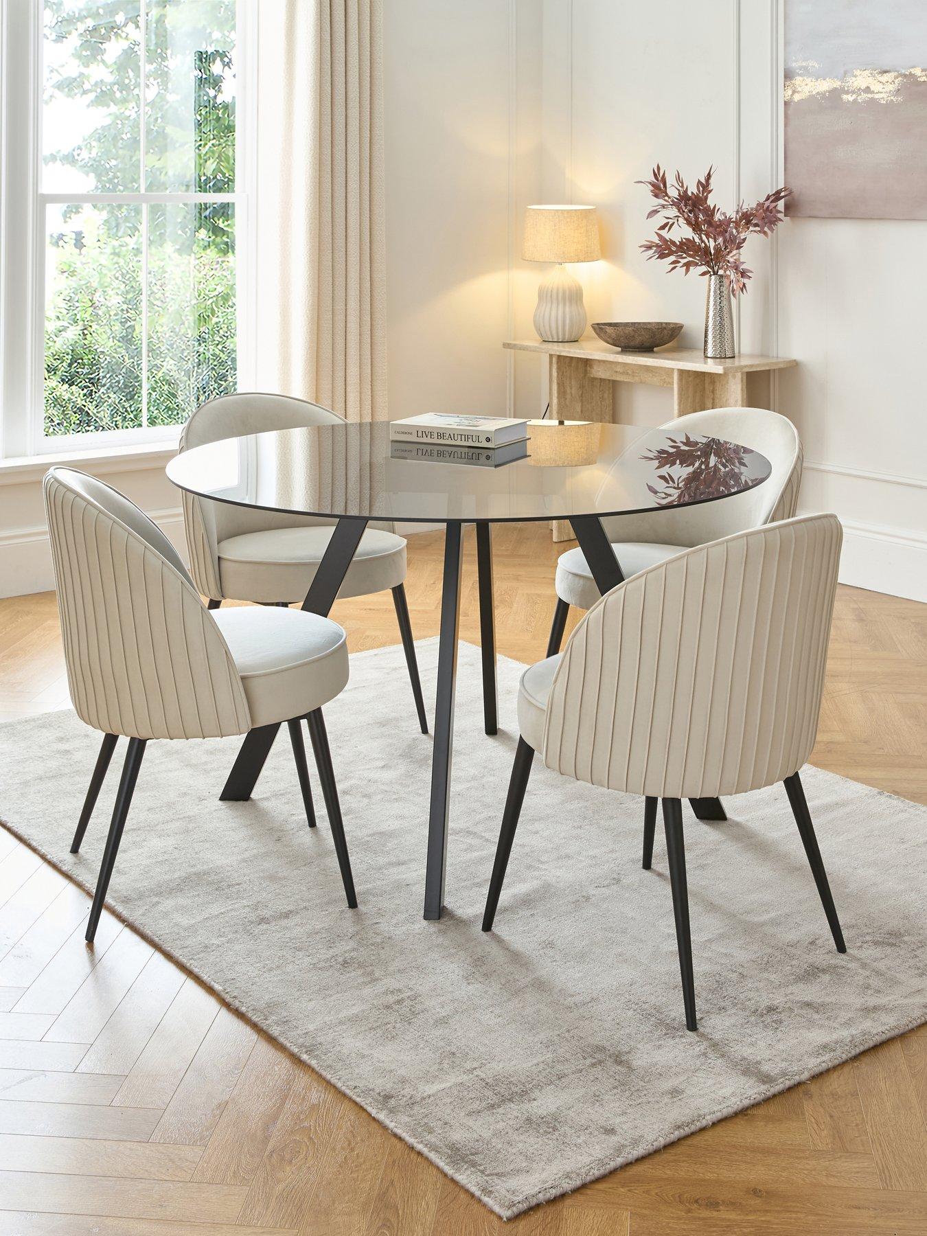 The Very Collection Marlow 130cm Round Dining Table  &  4 Mia Pleated Dining Chairs