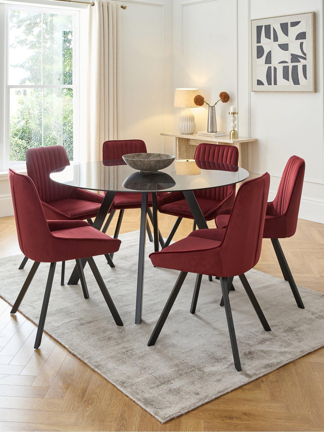Image 1 of 6 of The Very Collection Marlow 130cm Round Dining Table & 6 Marlow Burgundy Chairs