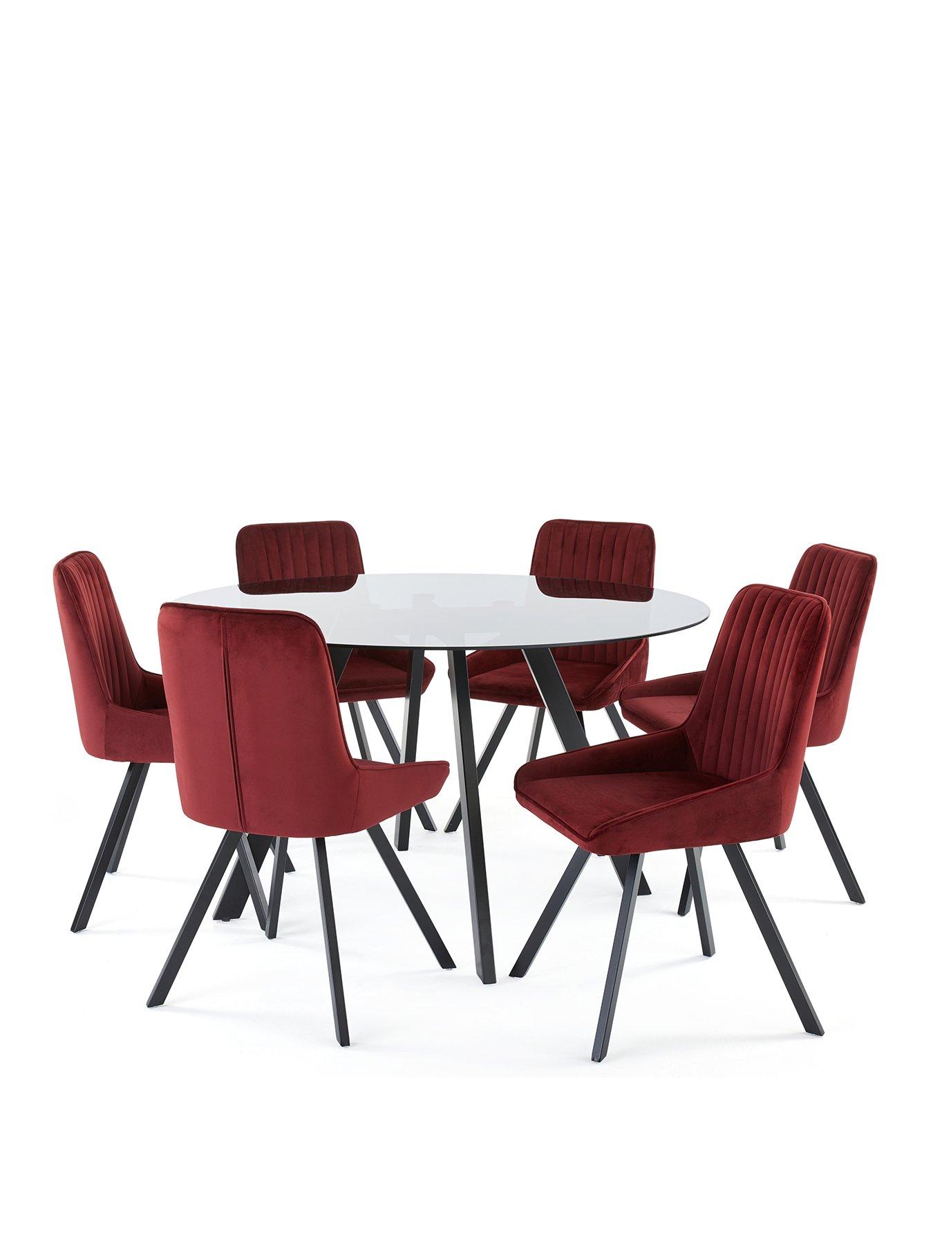 Image 2 of 6 of The Very Collection Marlow 130cm Round Dining Table & 6 Marlow Burgundy Chairs