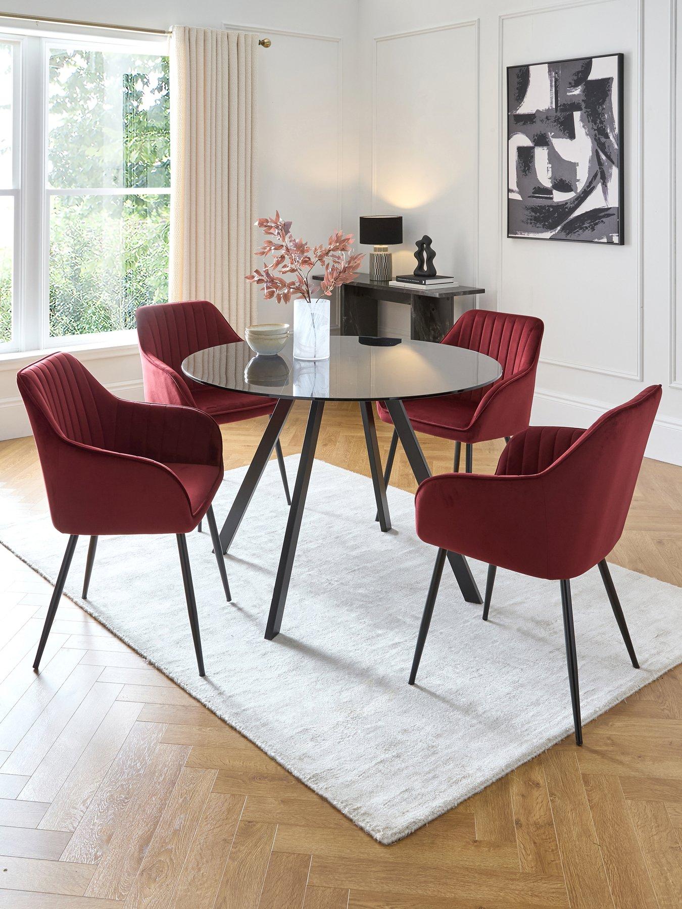 undefined Chopstick Black 120cm Round Dining Table & 4 Alisha Chairs Burgandy