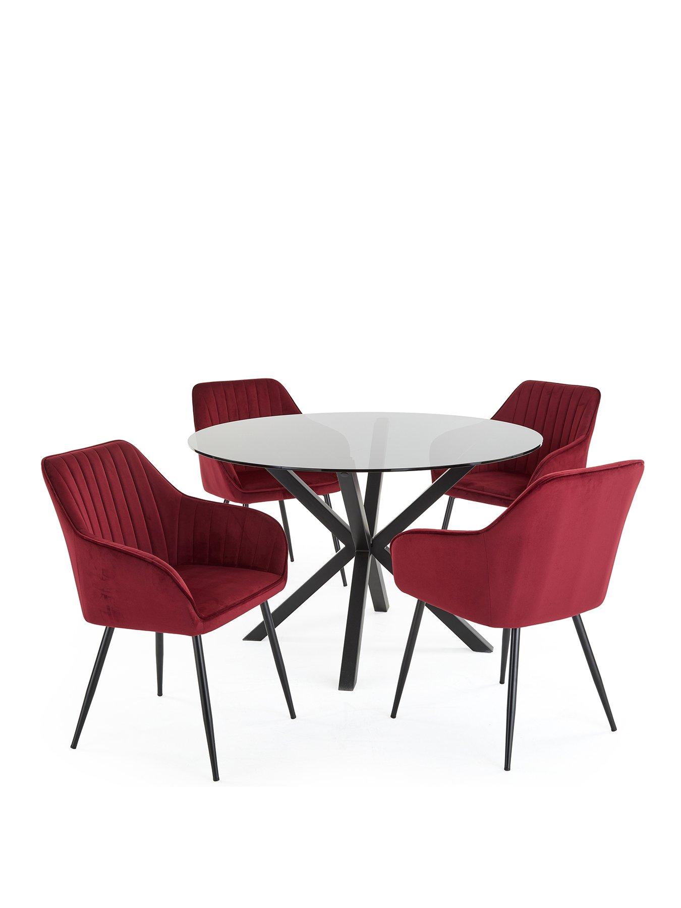 The Very Collection Chopstick Black 120cm Round Dining Table  &  4 Alisha Chairs Burgandy