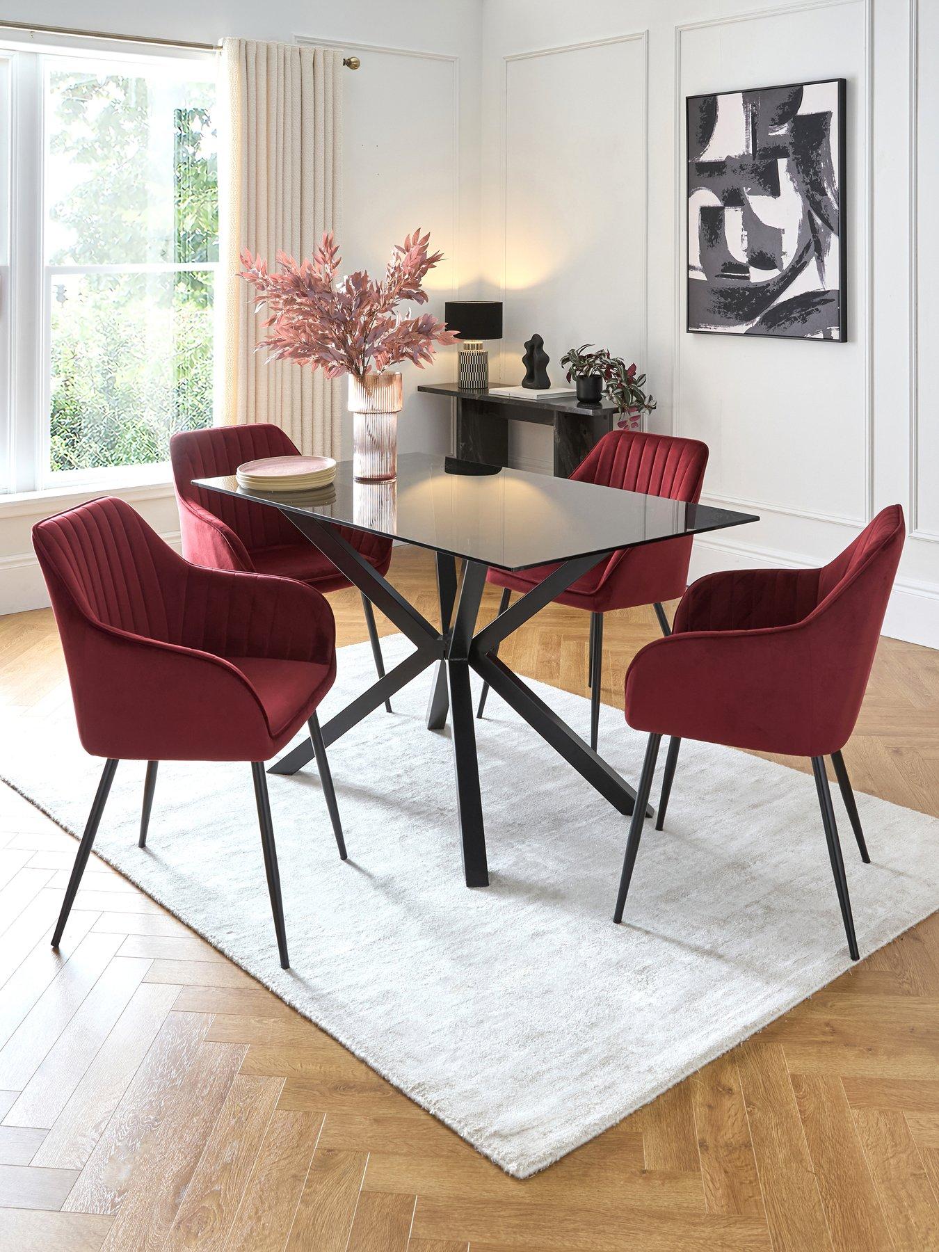 Image 1 of 7 of The Very Collection Chopstick Black 130cm Rectangular Dining Table &amp; 4 Alisha Burgandy Chairs