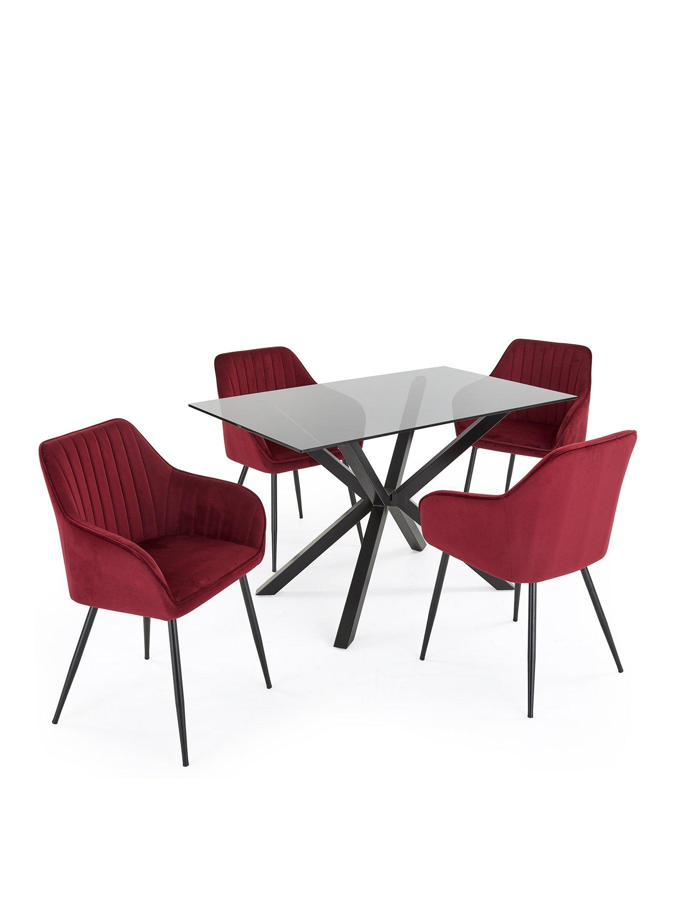 Image 2 of 7 of The Very Collection Chopstick Black 130cm Rectangular Dining Table &amp; 4 Alisha Burgandy Chairs