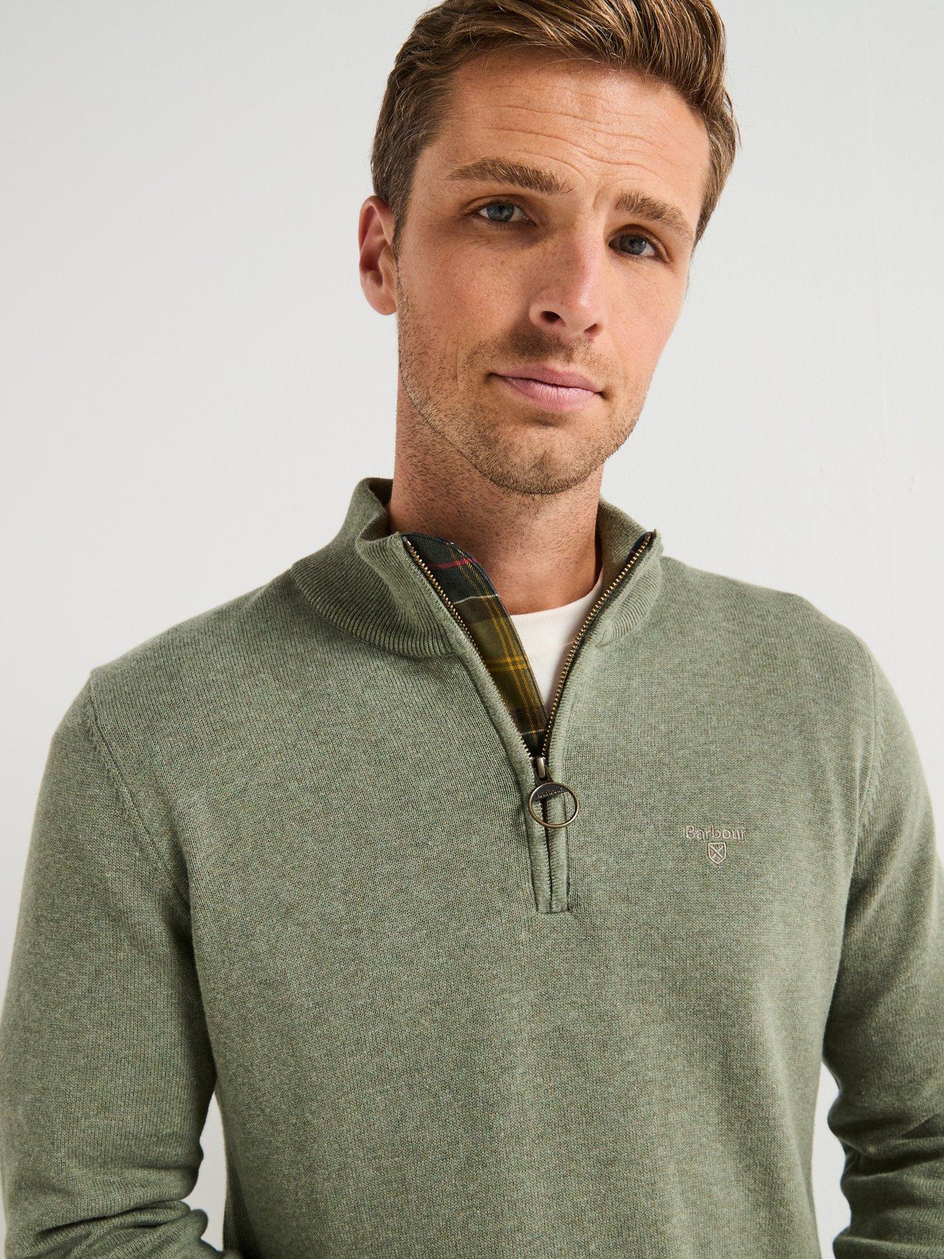 Barbour Cotton 1/4 Zip Knitted Jumper - Light Green