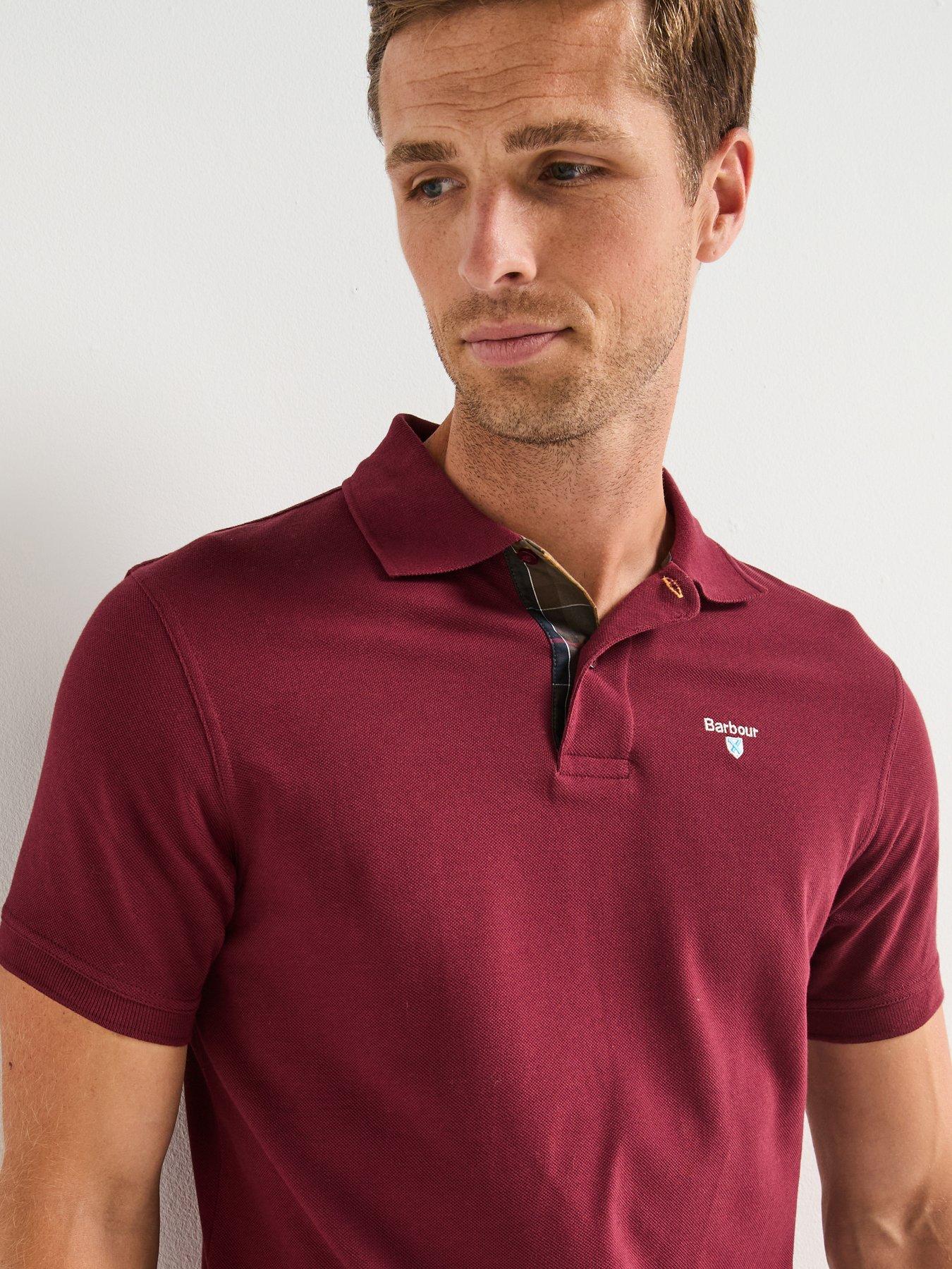 Barbour Tartan Pique Short Sleeve Polo Shirt- Dark Red