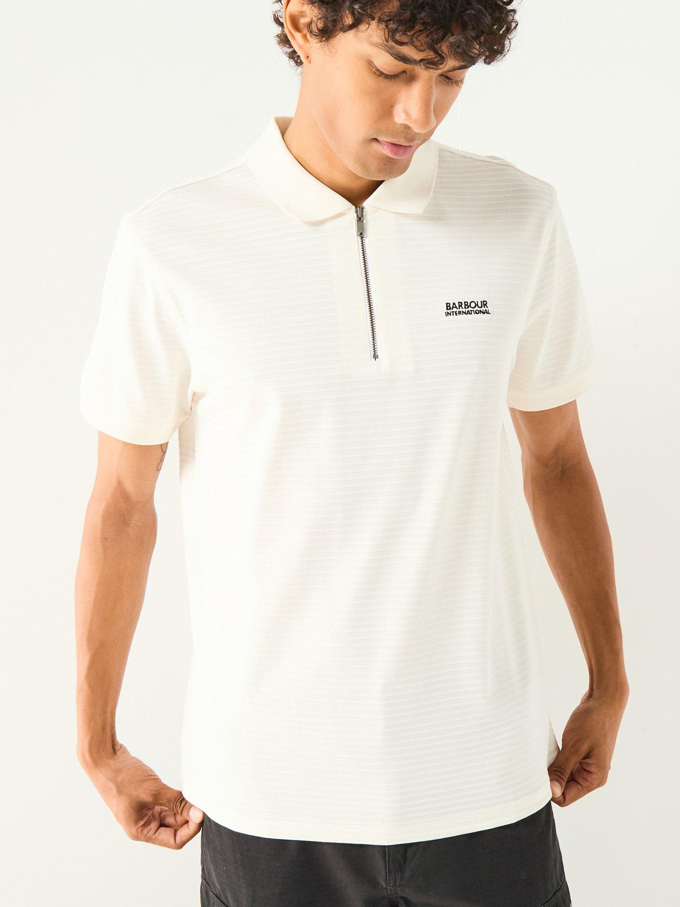 undefined Alfred Jacquard Stripe Polo Shirt- White