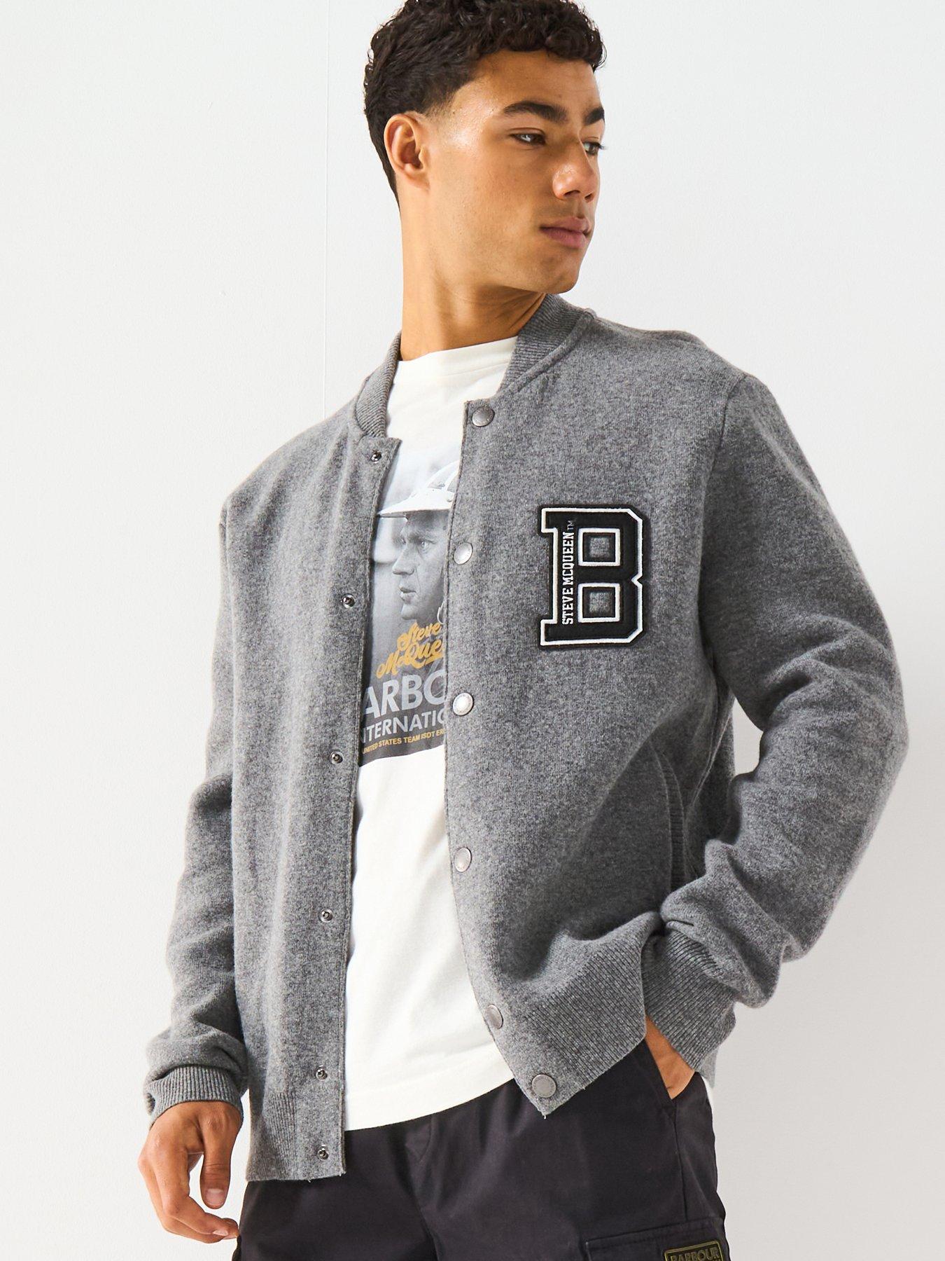 Barbour International: Steve McQueen Letterman Knitted Bomber- Grey