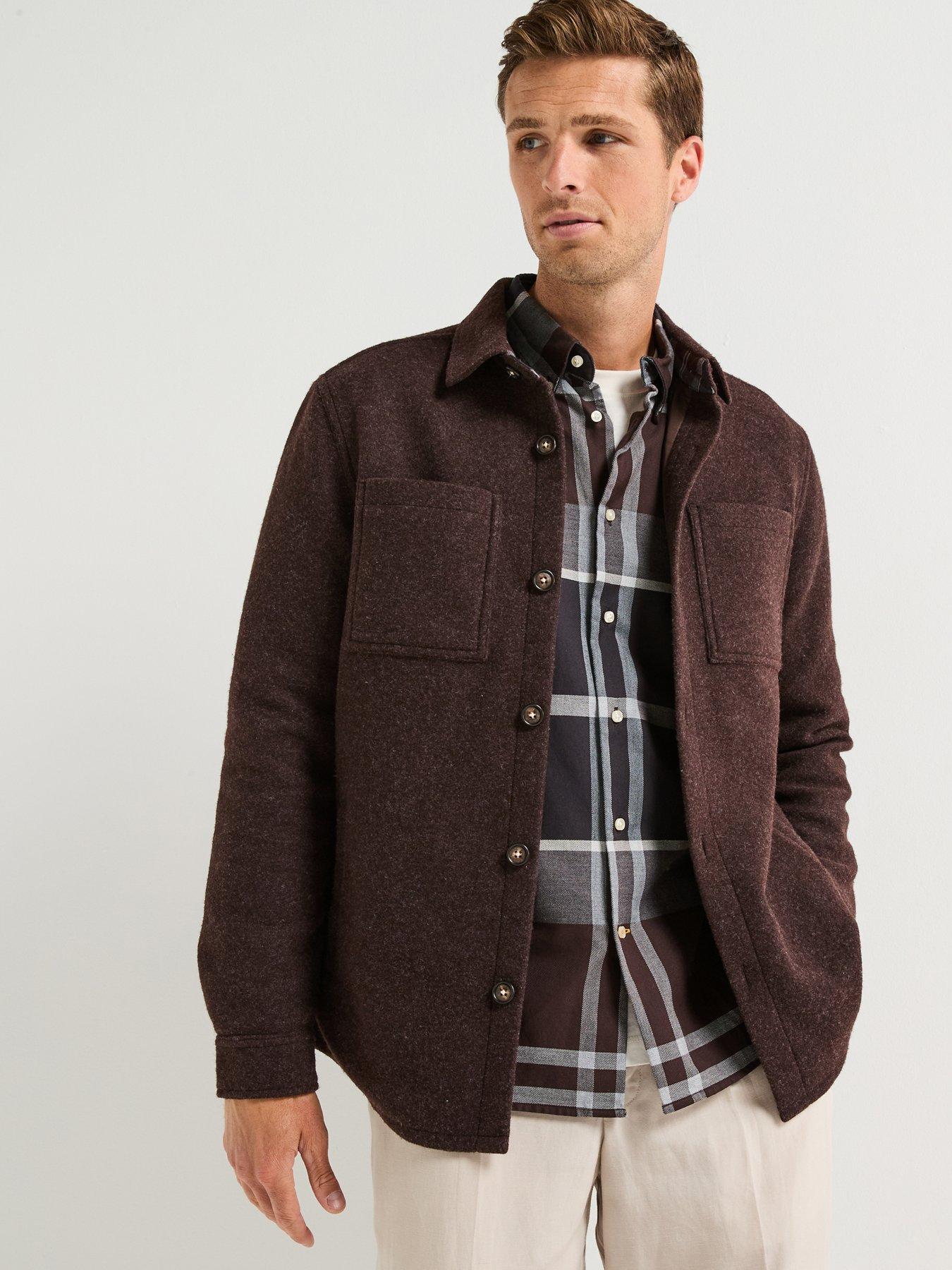 undefined Marlow Tailored Fit Wool Blend Overshirt- Brown