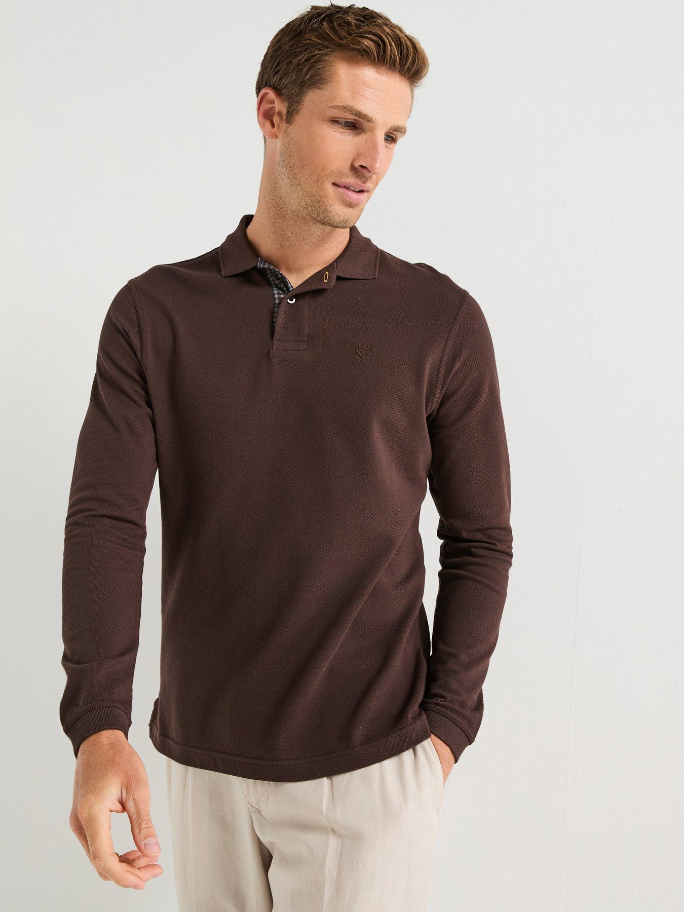 undefined Essential Sports Long Sleeve Polo Shirt - Brown