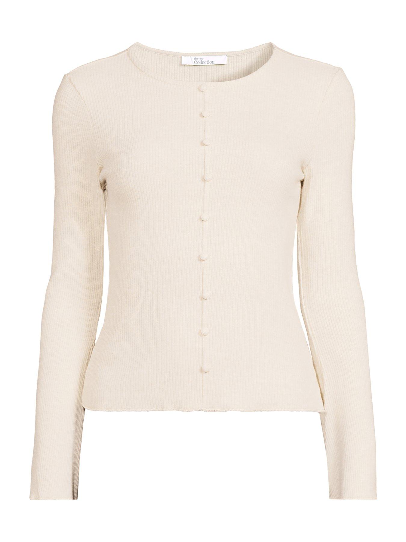 Image 7 of 7 of The Very Collection Flared Sleeve Ribbed Top - Cream