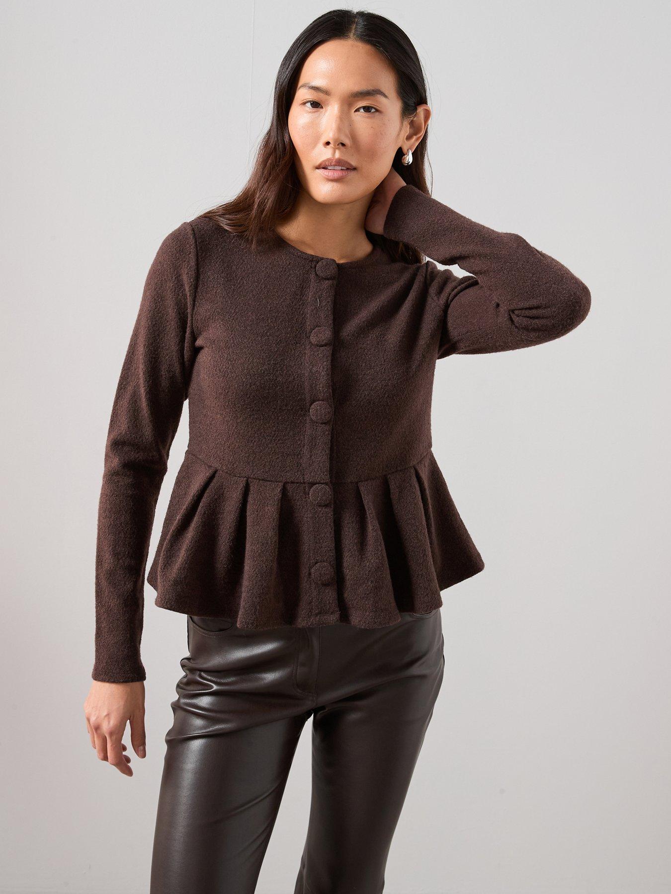 Image 1 of 6 of The Very Collection Peplum Button Through Top - Brown