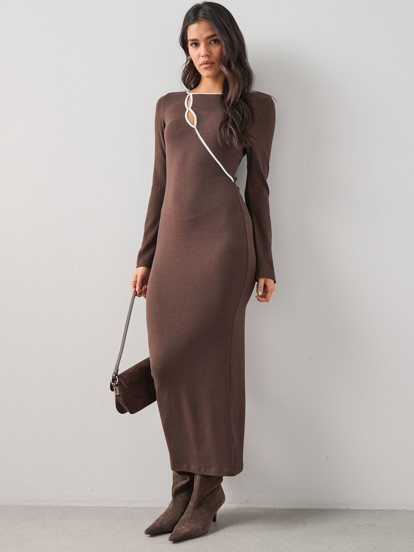 Jersey Dress Full Sleeve Maxi Dress Uk Solid Jersey Long Sleeve Maxi Dress  With Hidden Pockets-