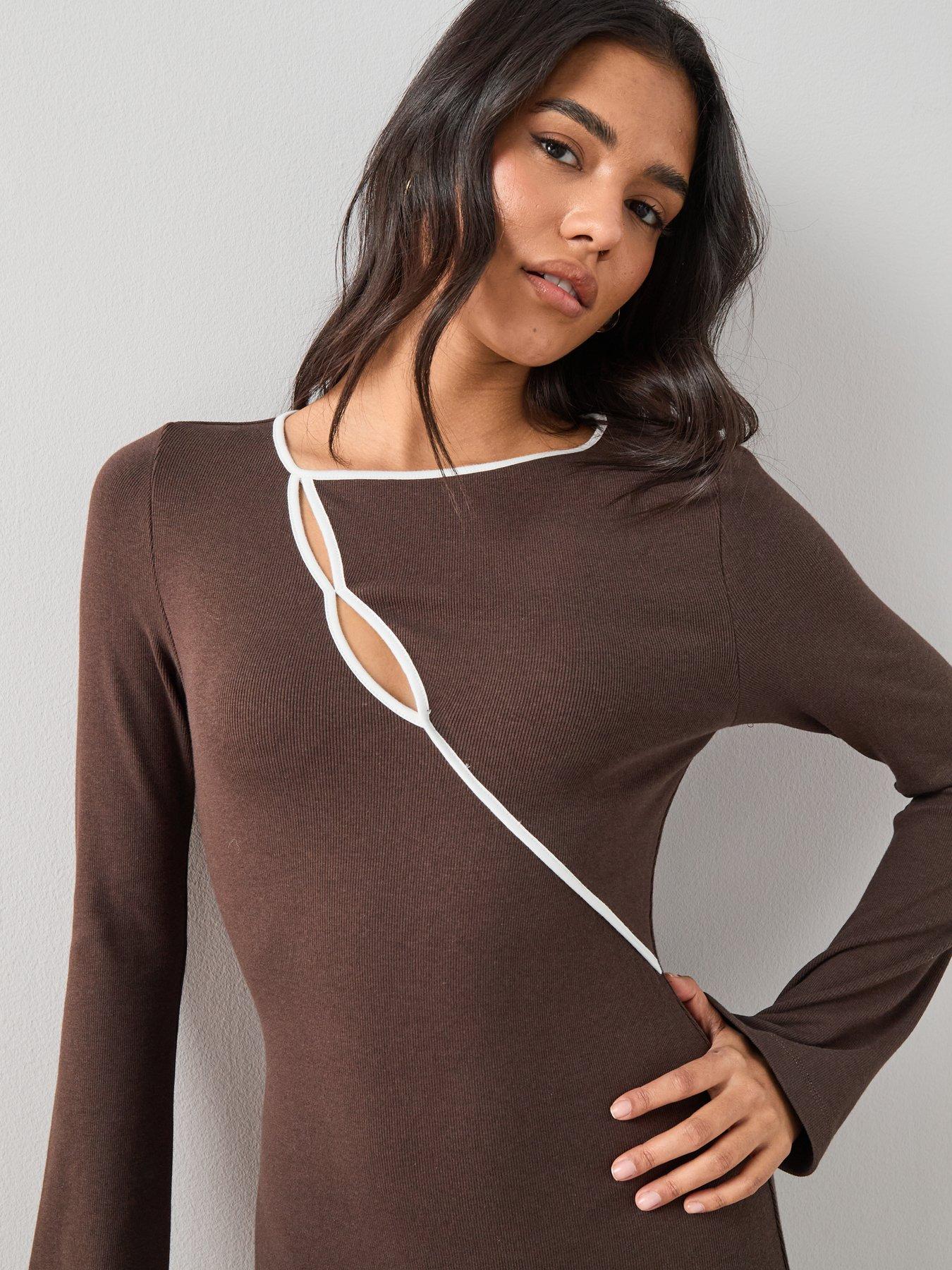 The Very Collection Long Sleeve Rib Cut Out Jersey Maxi Dress