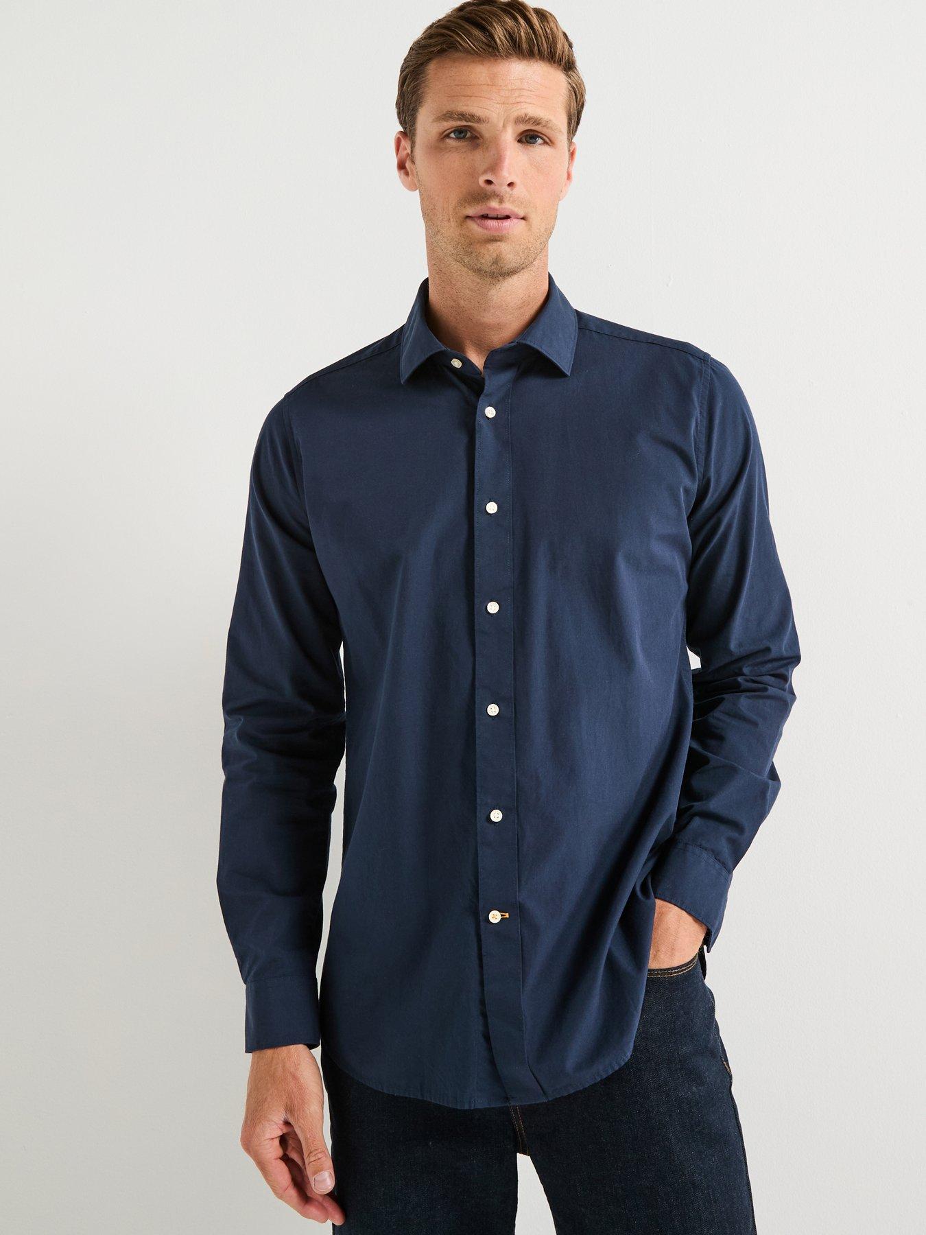 Image 1 of 3 of Barbour Throckley Pin Point Oxford Tailored Fit Shirt- Navy