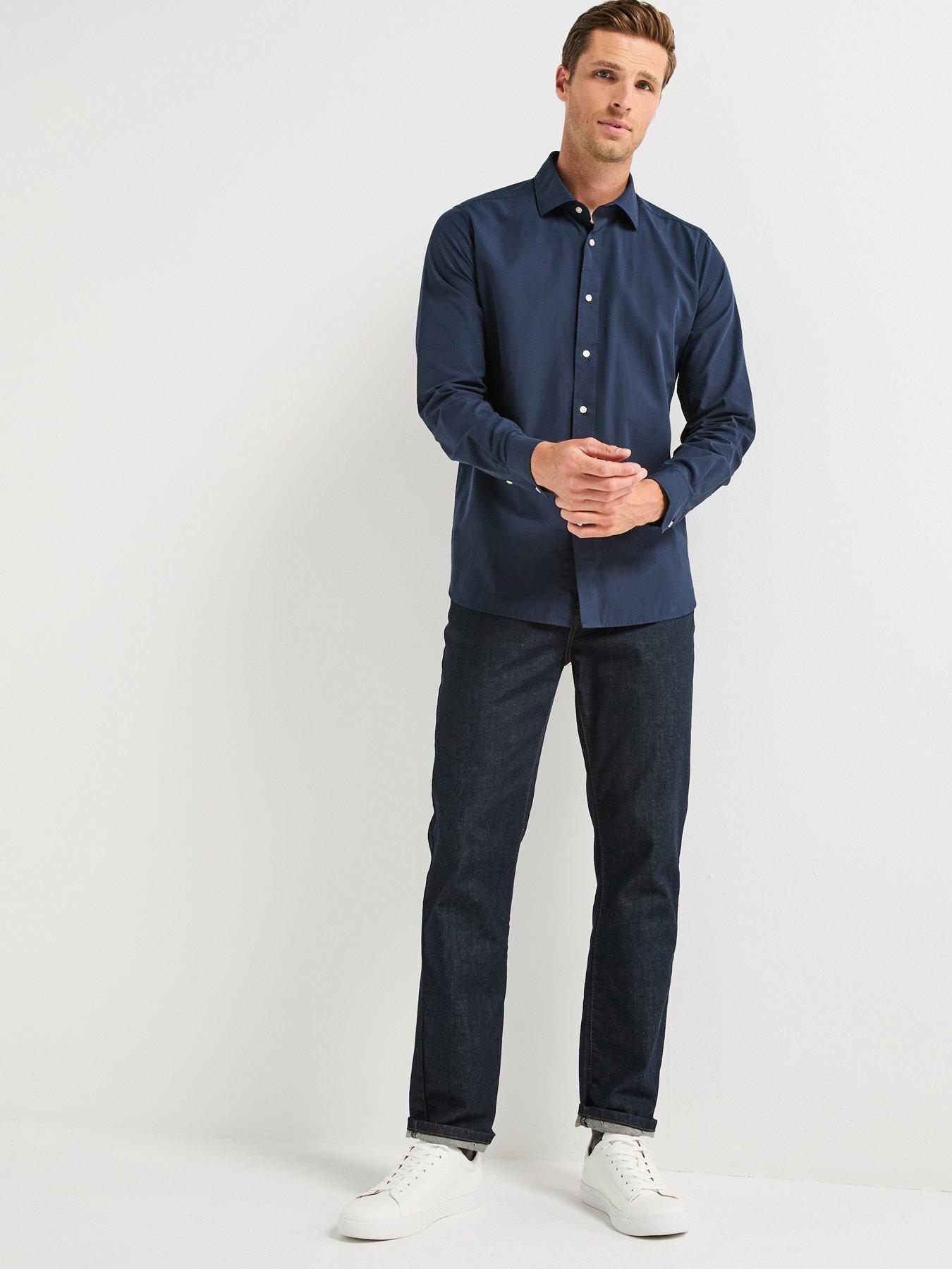 Image 2 of 3 of Barbour Throckley Pin Point Oxford Tailored Fit Shirt- Navy