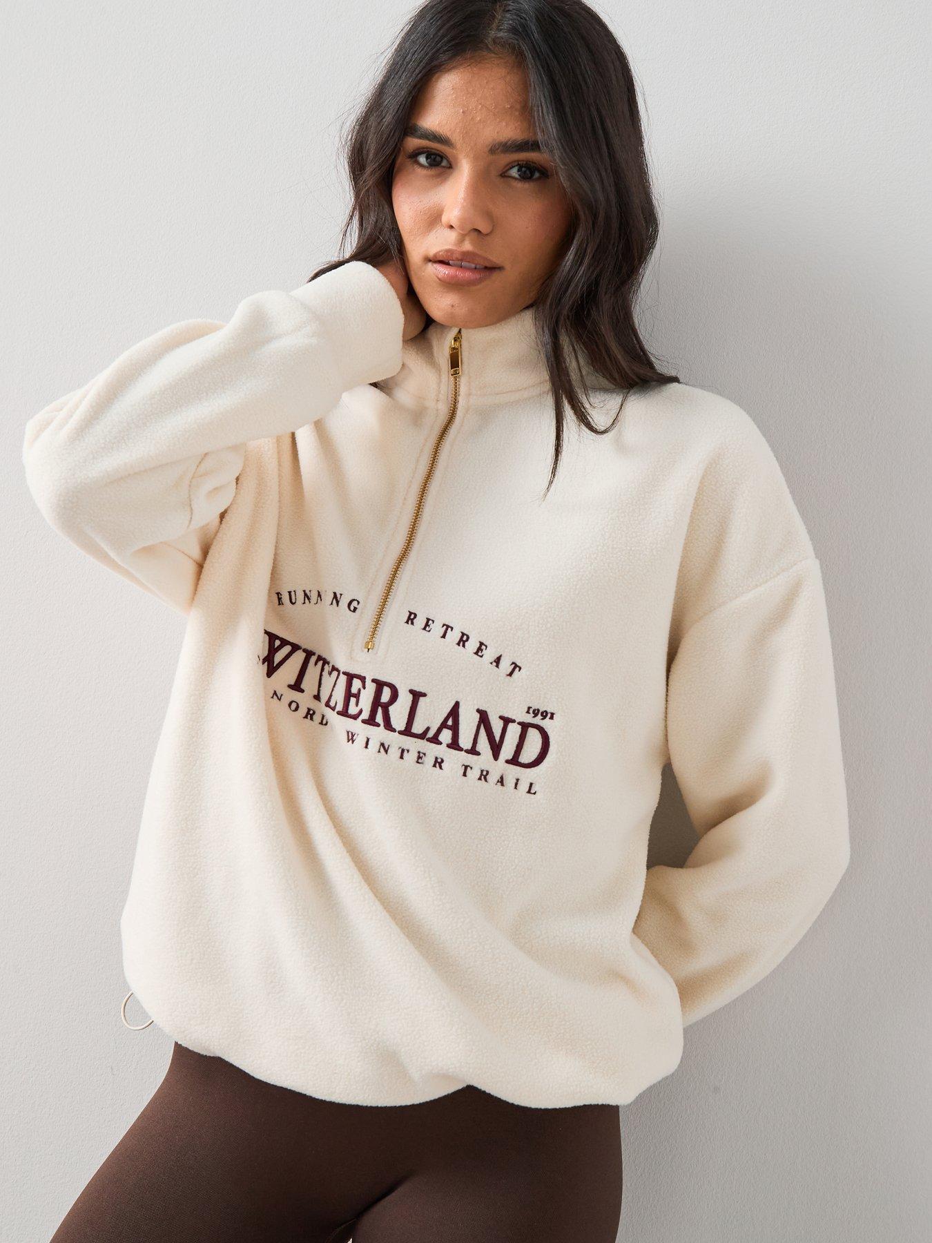 Image 1 of 7 of The Very Collection Graphic Zip Up Fleece - Cream