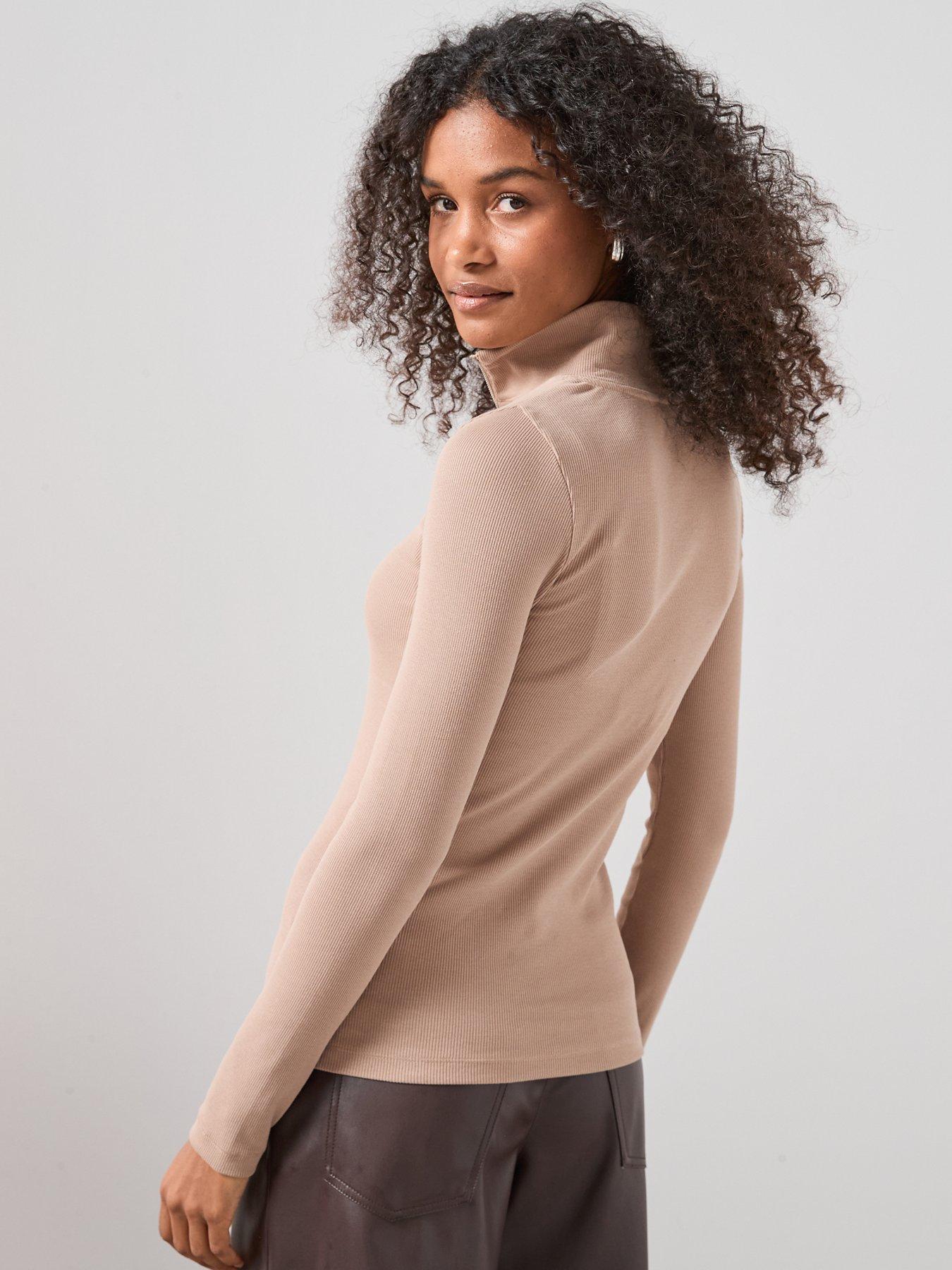 Image 2 of 7 of The Very Collection Ribbed Half Zip Top - Brown