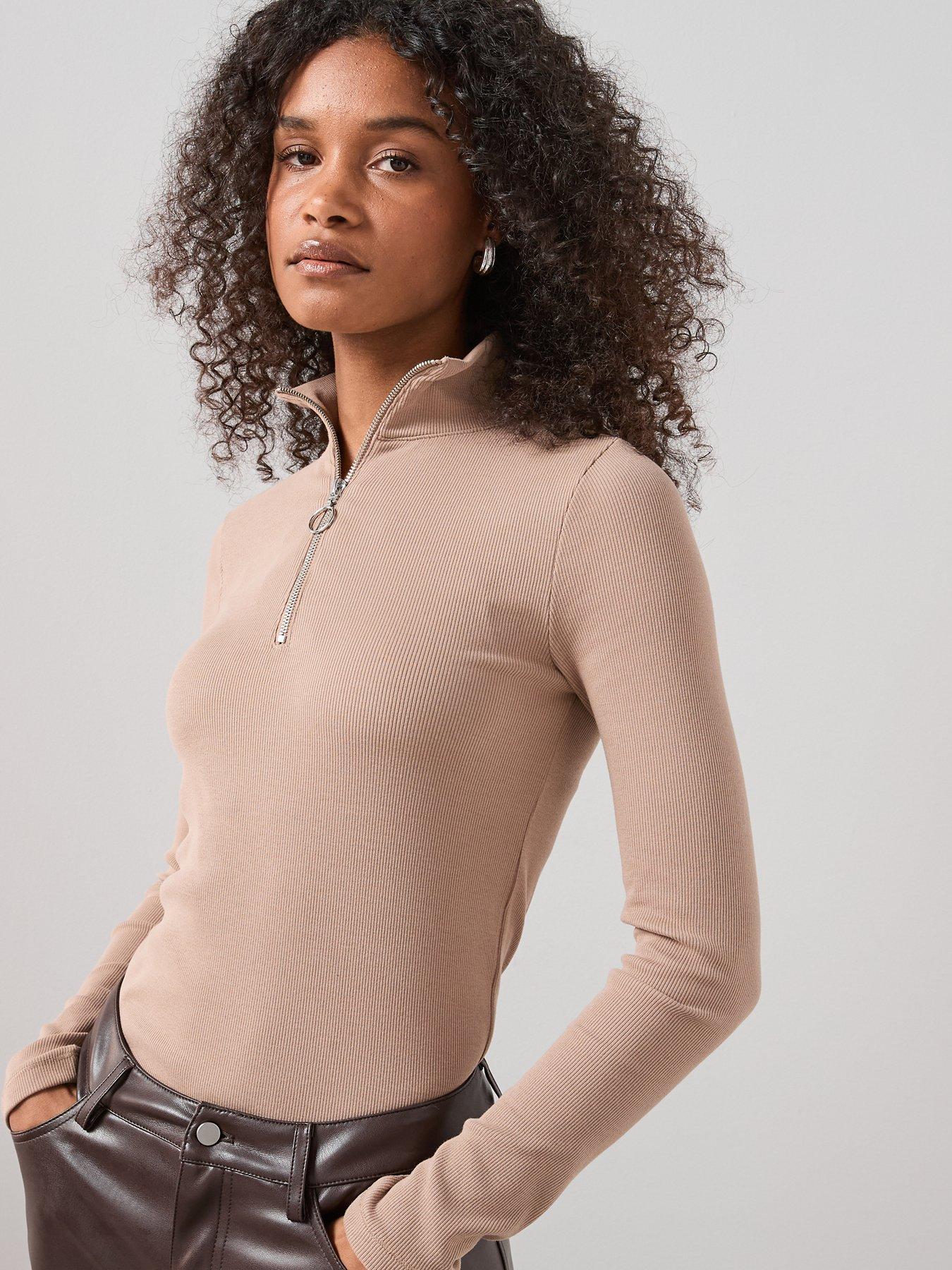 Image 6 of 7 of The Very Collection Ribbed Half Zip Top - Brown