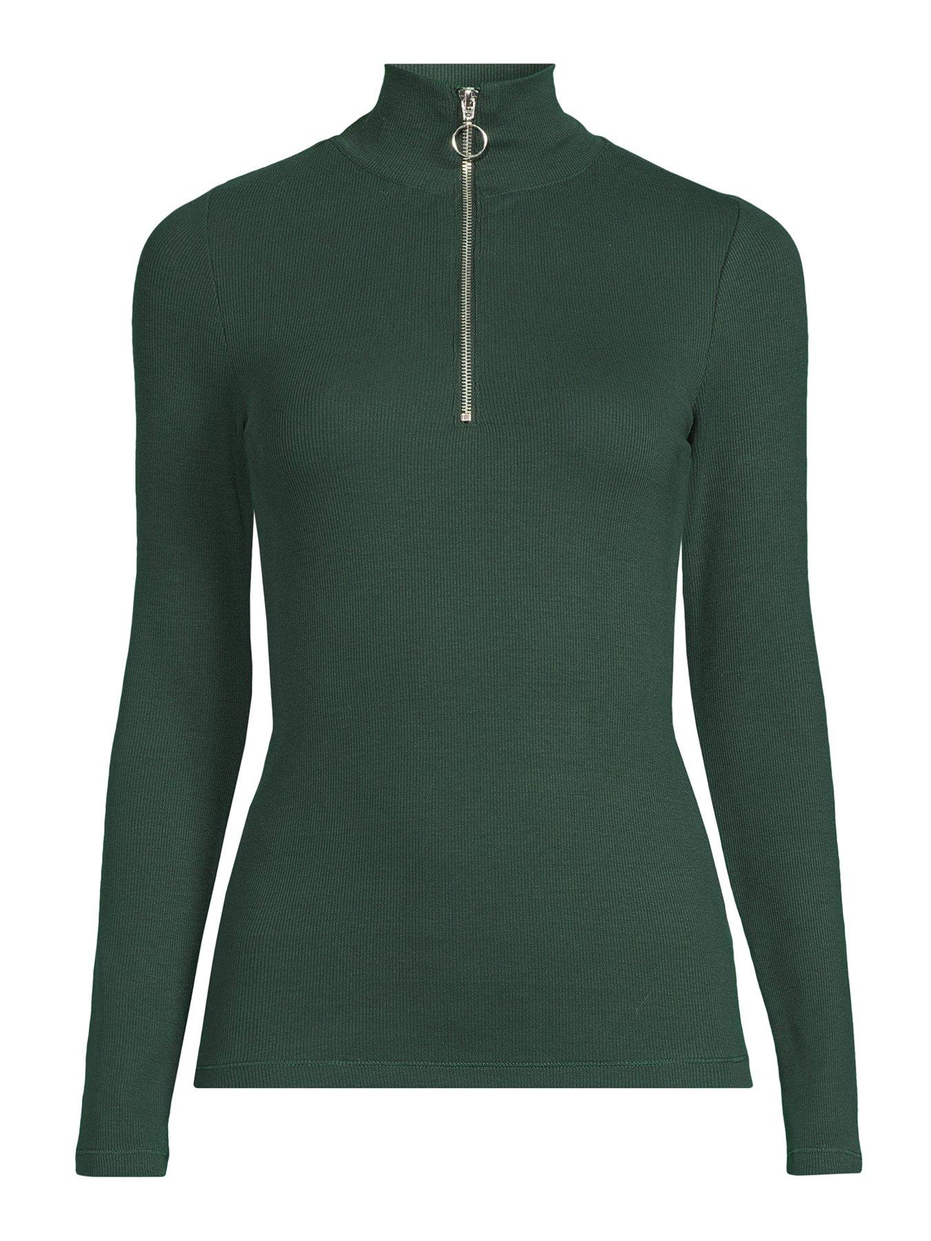 The Very Collection Ribbed Half Zip Top - Green | Very