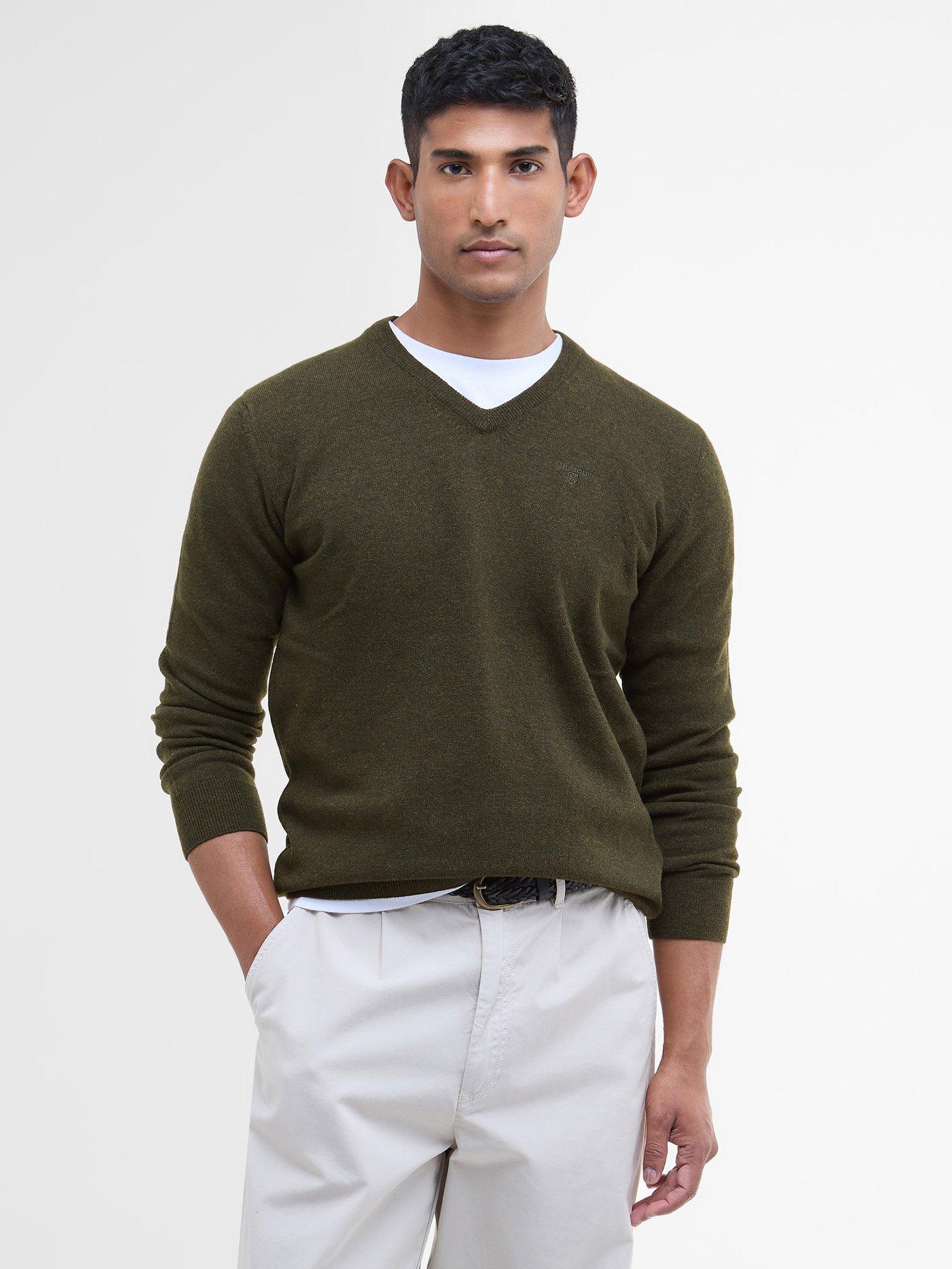 Barbour Lambswool V Neck Knitted Jumper- Dark Green