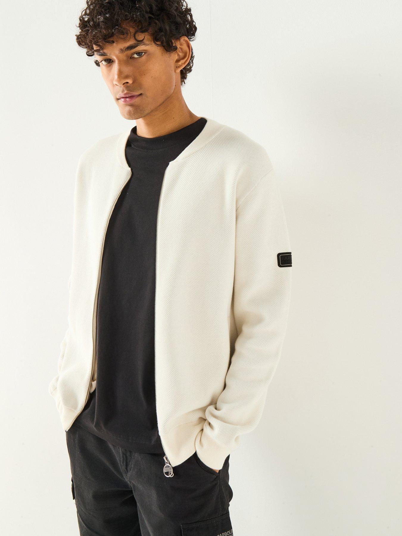 Barbour International Patrick Bomber Zip Through Knitted Cardigan- White