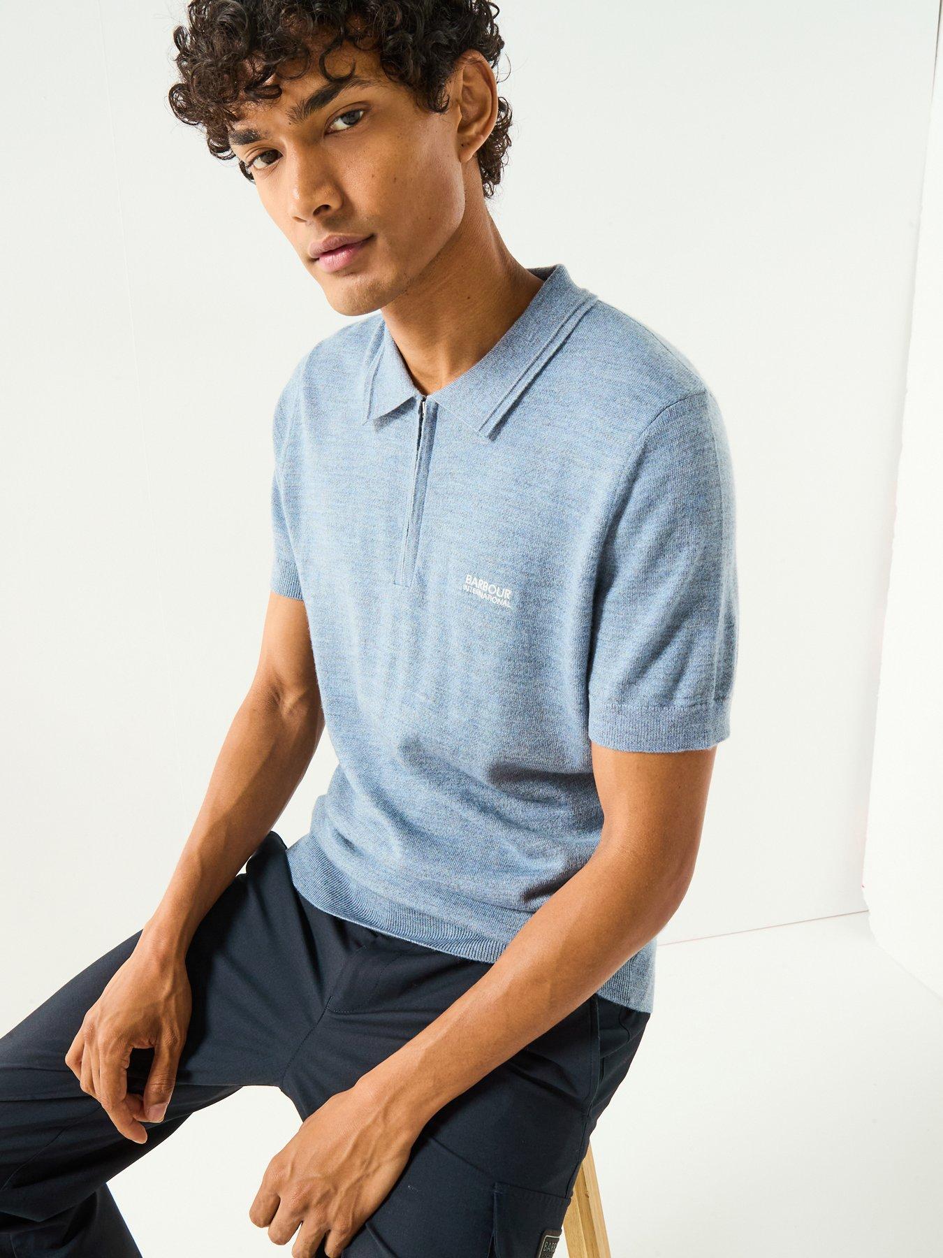 Barbour International Maverick Mouline Knitted Polo Shirt- Blue