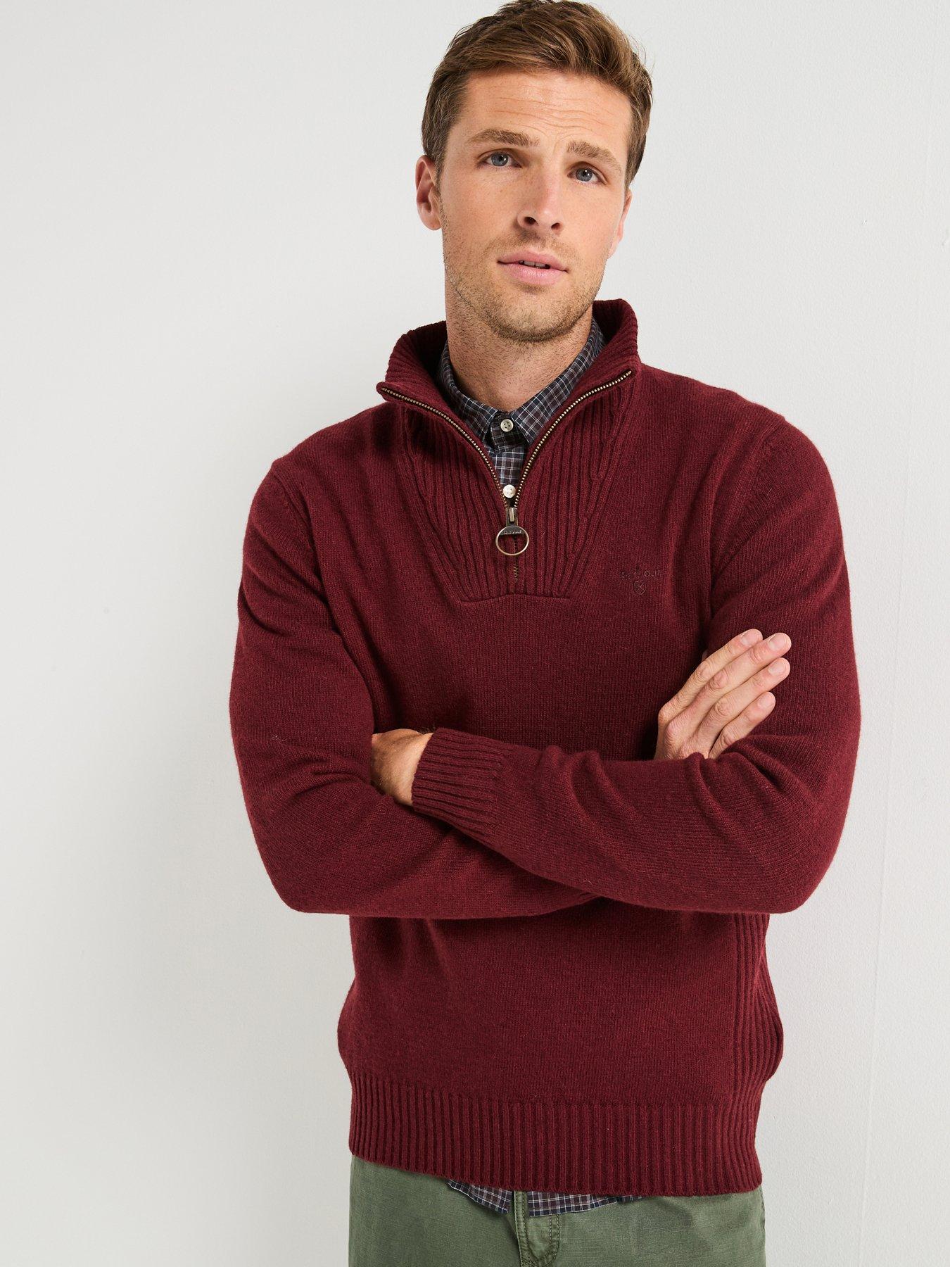 Barbour Essential Lambswool 1/4 Zip Knitted Jumper - Dark Red