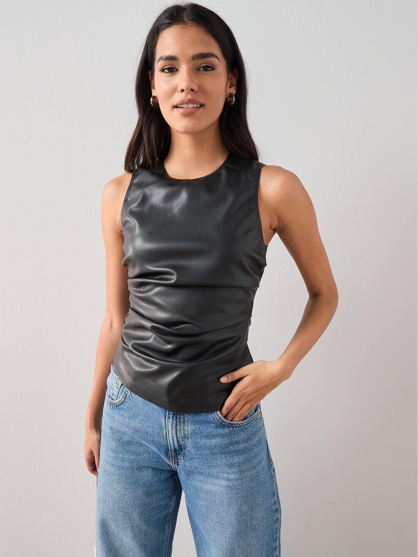 The Very Collection Sleeveless Pu Top - Black | Very