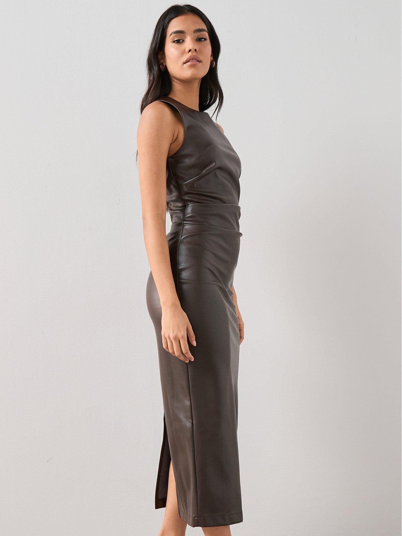 Image 3 of 7 of The Very Collection Pu Midi&nbsp;Dress - Brown