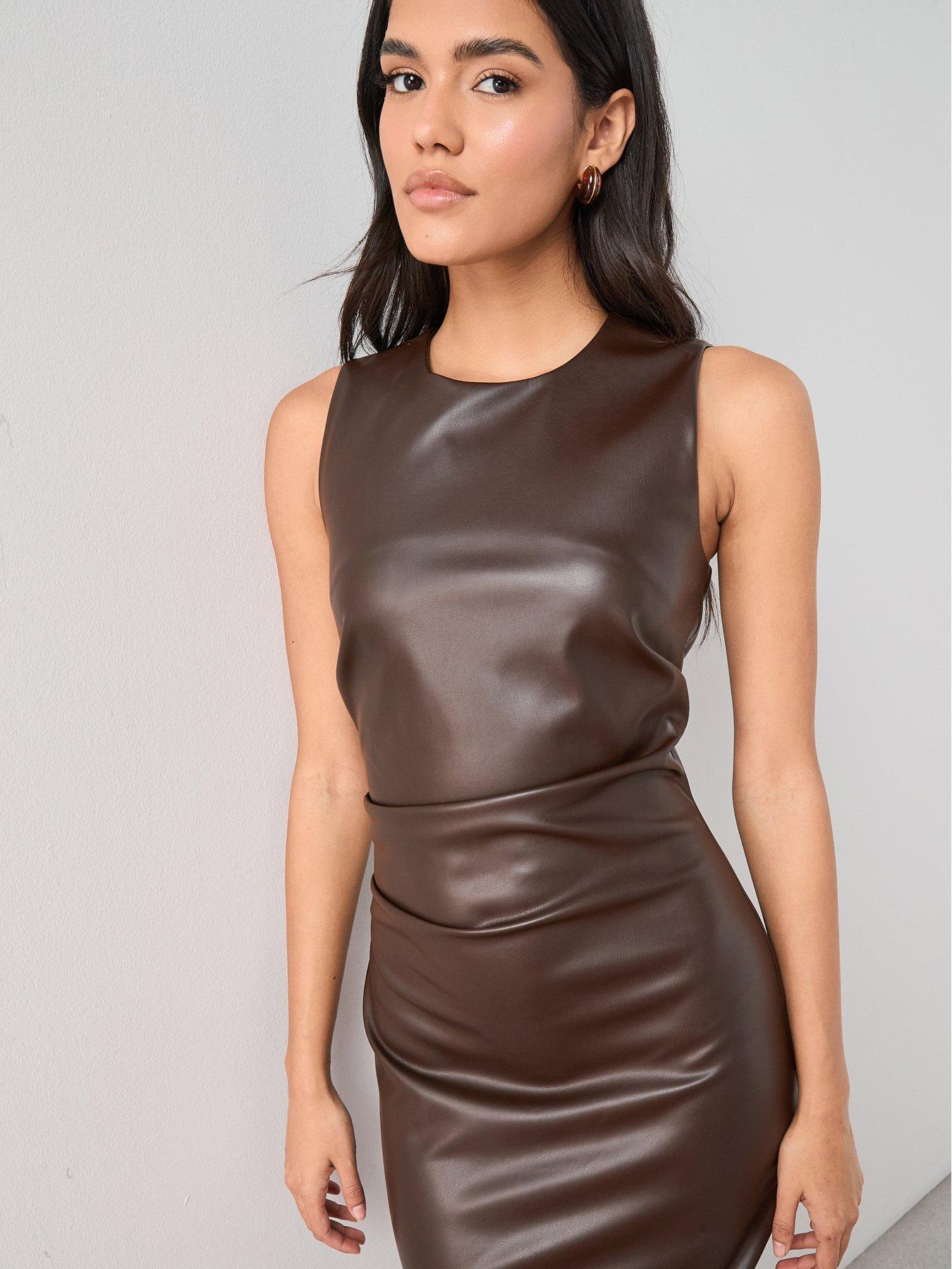 Image 4 of 7 of The Very Collection Pu Midi&nbsp;Dress - Brown
