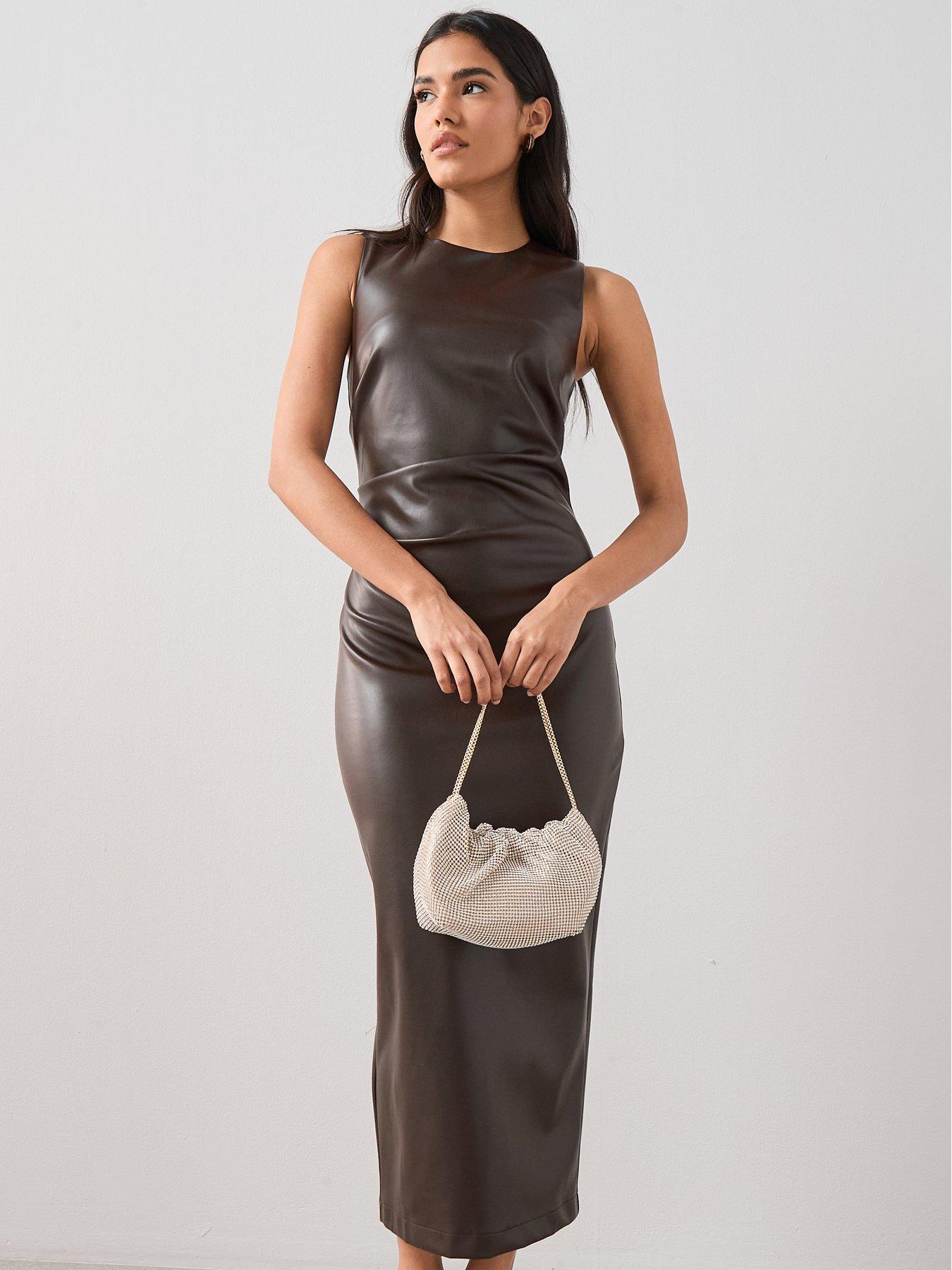 Image 6 of 7 of The Very Collection Pu Midi&nbsp;Dress - Brown