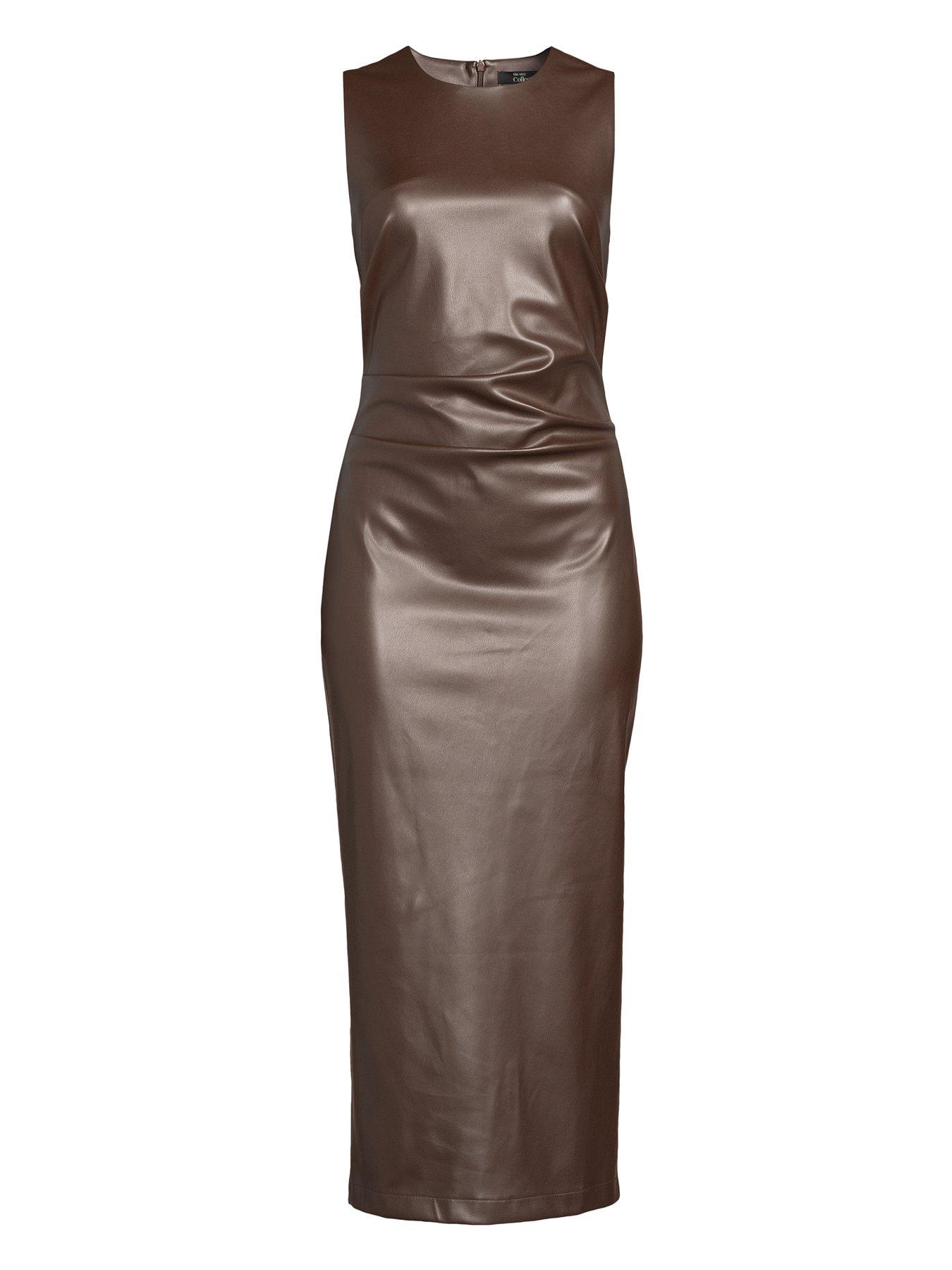 Image 7 of 7 of The Very Collection Pu Midi&nbsp;Dress - Brown
