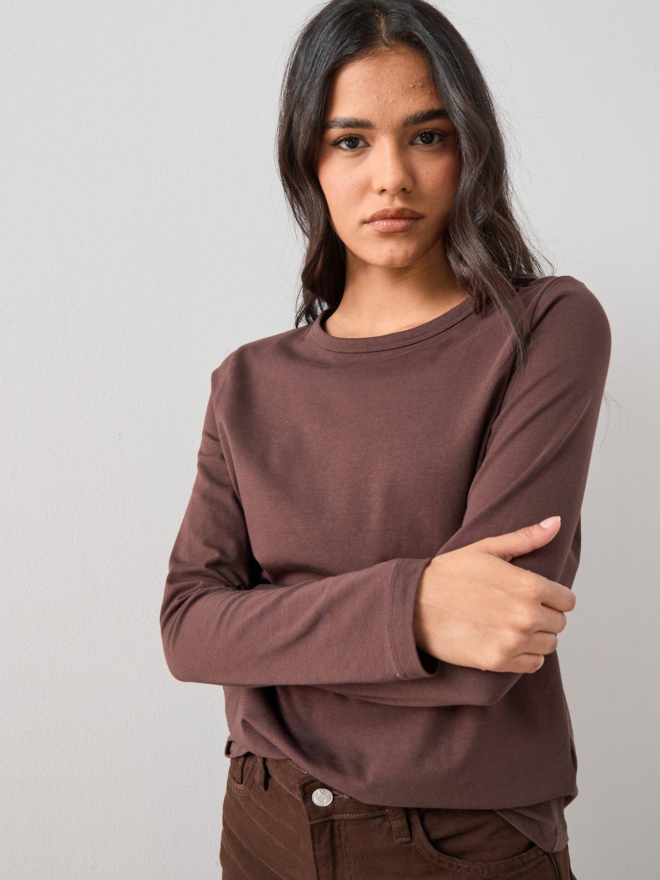 The Very Collection Long Sleeve Oversized Basic Top - Brown