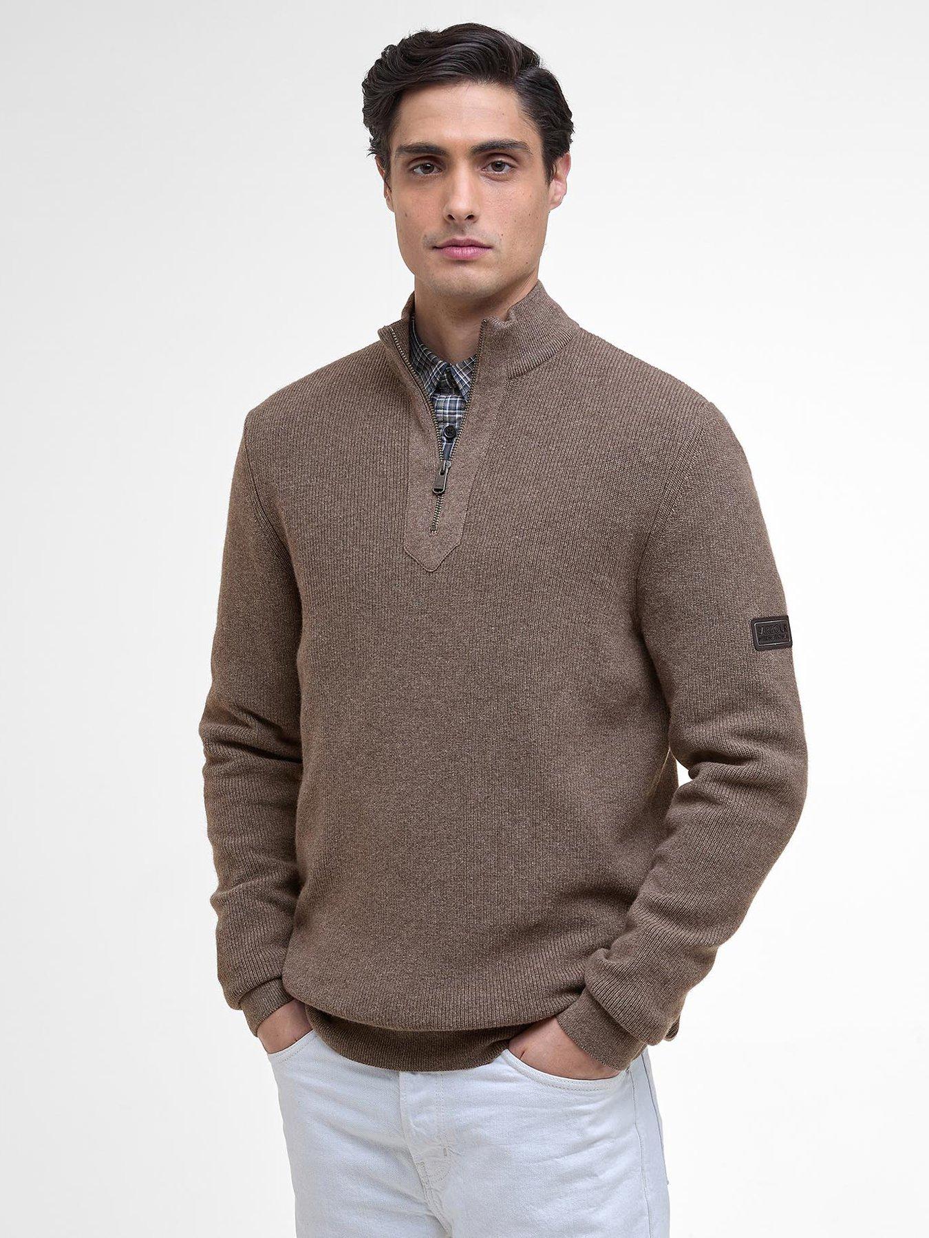 undefined Crawley Half Zip Knitted Jumper- Brown