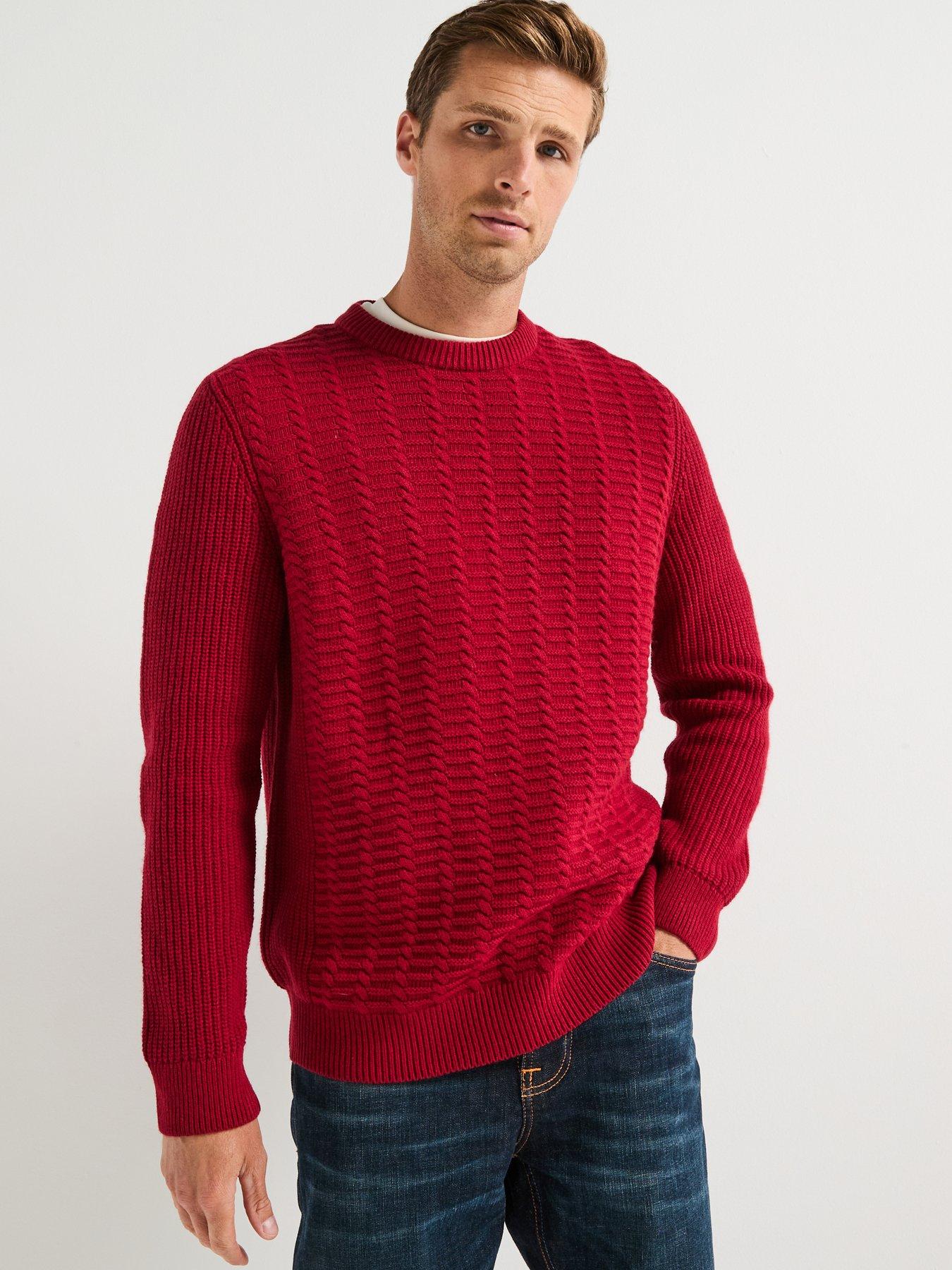 Barbour Cleveland Textured Crew Knitted Jumper- Dark Red