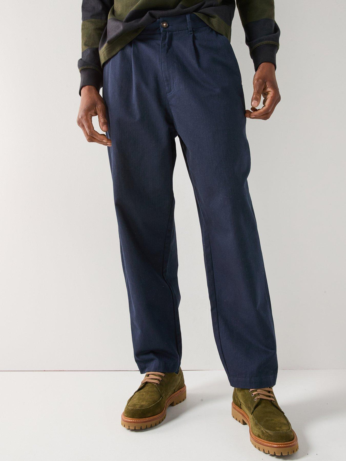 undefined Bayview Relaxed Fit Herringbone Trousers-navy