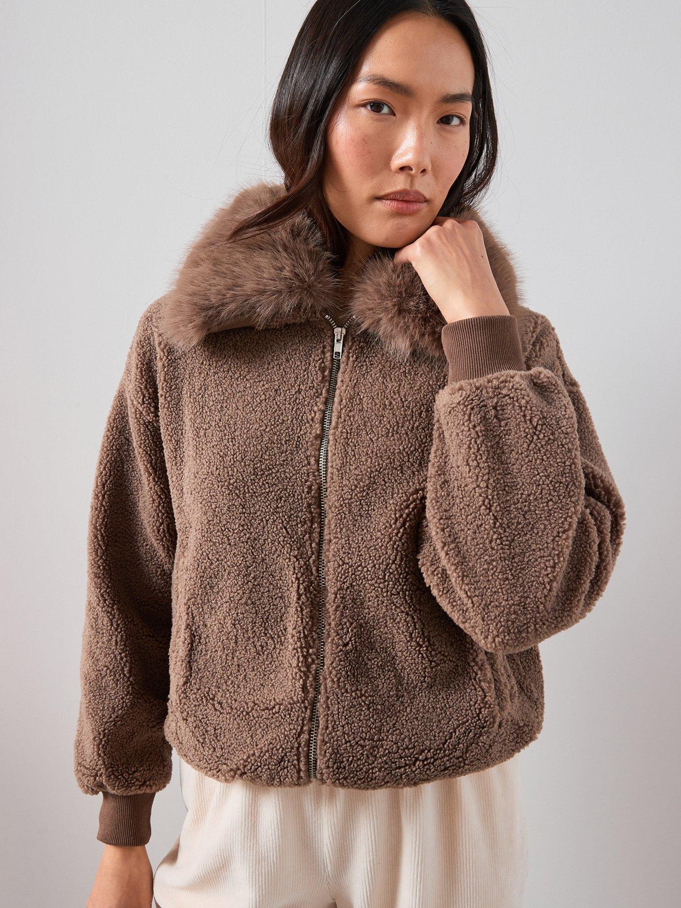 The Very Collection: Borg With Faux Fur Collar - Brown