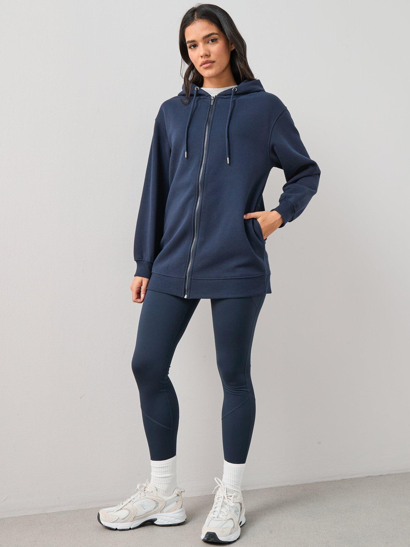 Image 6 of 6 of The Very Collection Longline Zip Through Hoodie - Navy