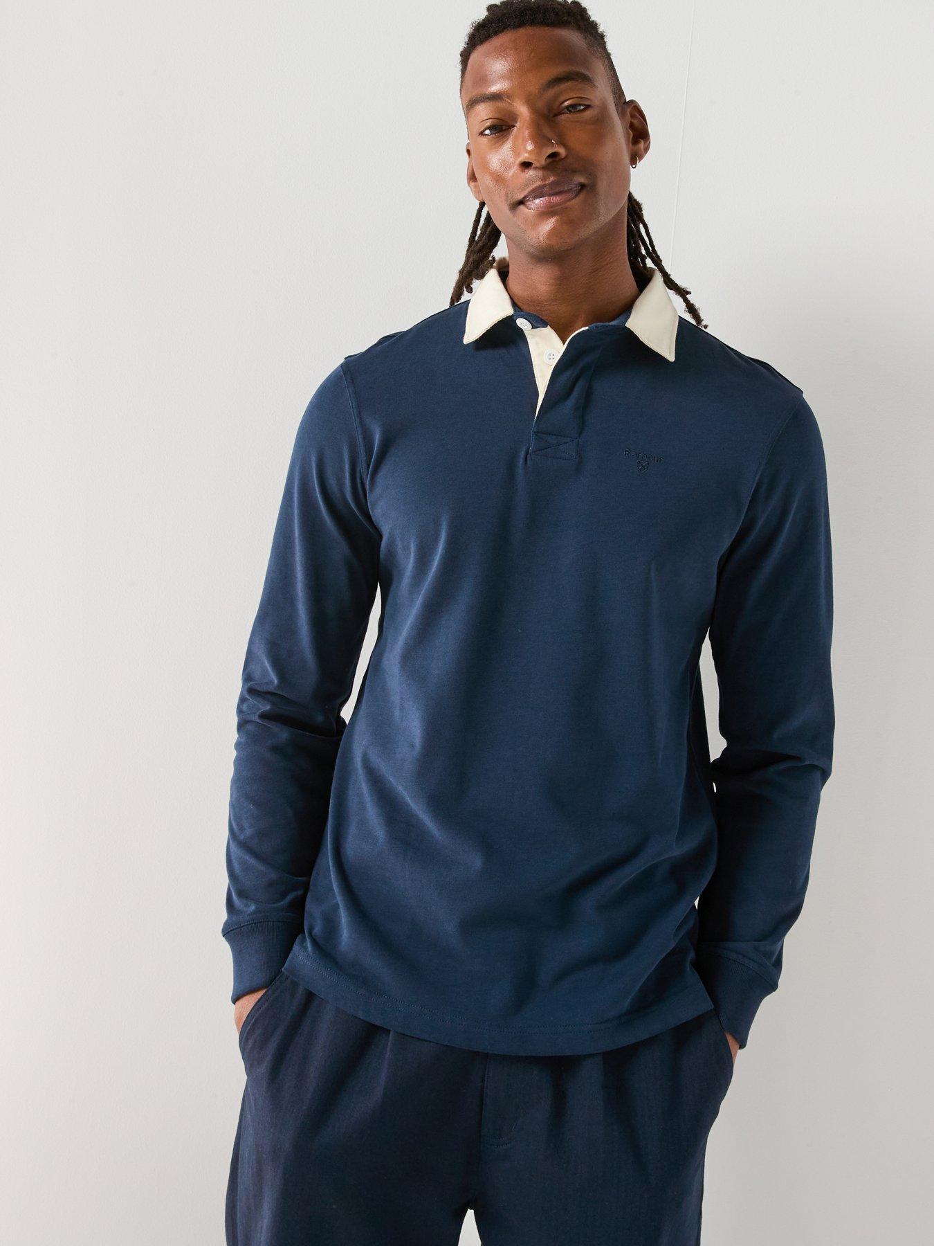 Image 1 of 6 of Barbour Howtown Contrast Collar Rugby Polo Shirt - Navy