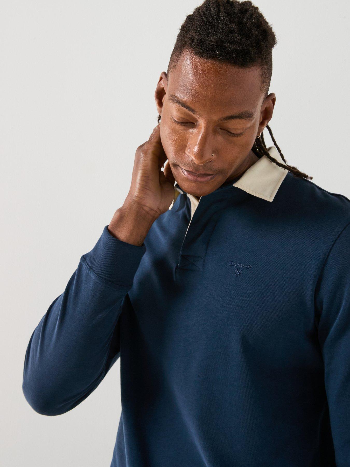 Image 4 of 6 of Barbour Howtown Contrast Collar Rugby Polo Shirt - Navy