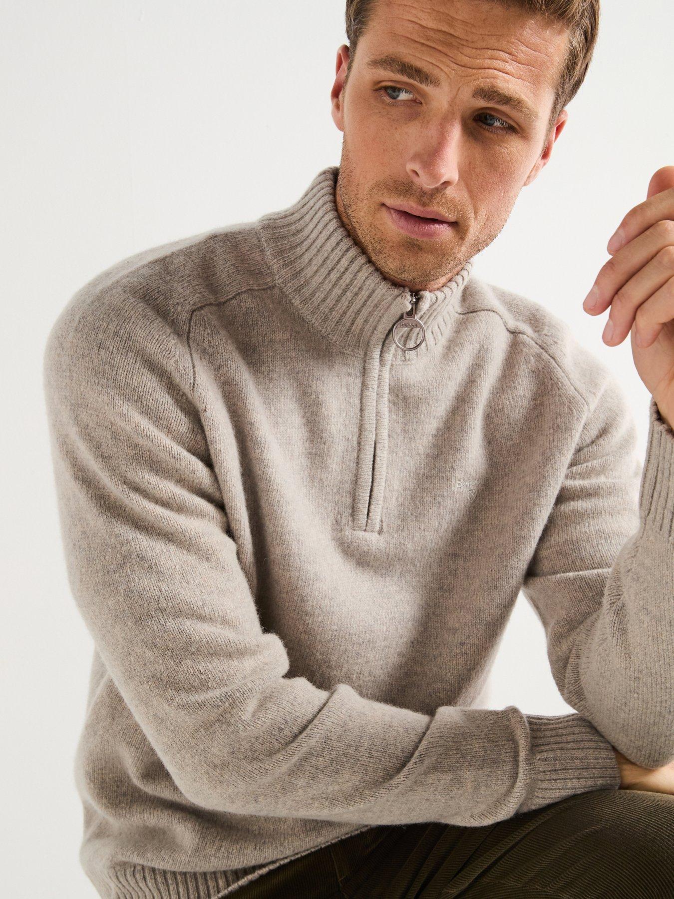 Barbour Grangetown Half Zip Knitted Jumper- Light Grey