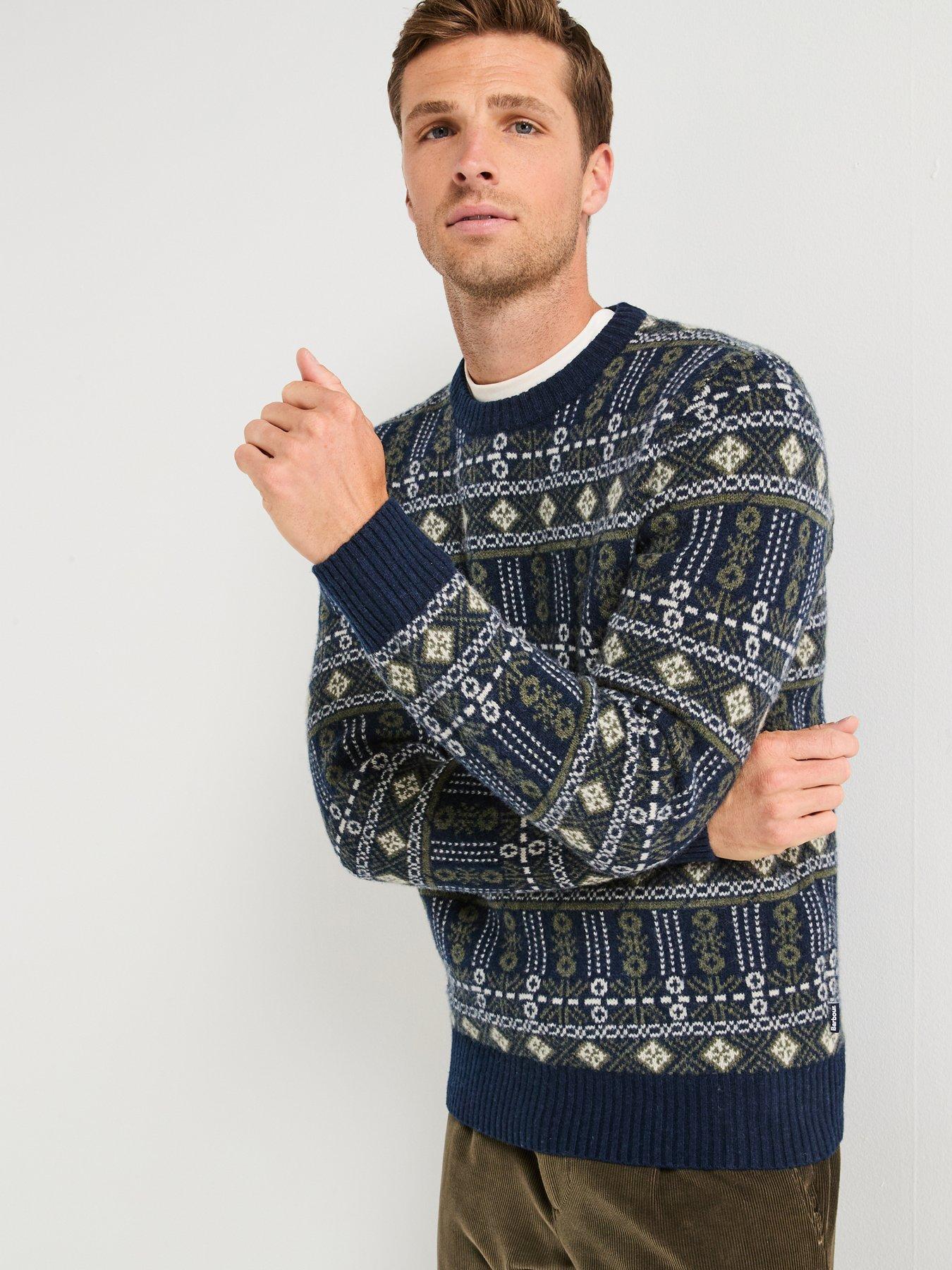 Image 1 of 6 of Barbour Grangetown Fair Isle Crew Neck Sweat Top - Navy