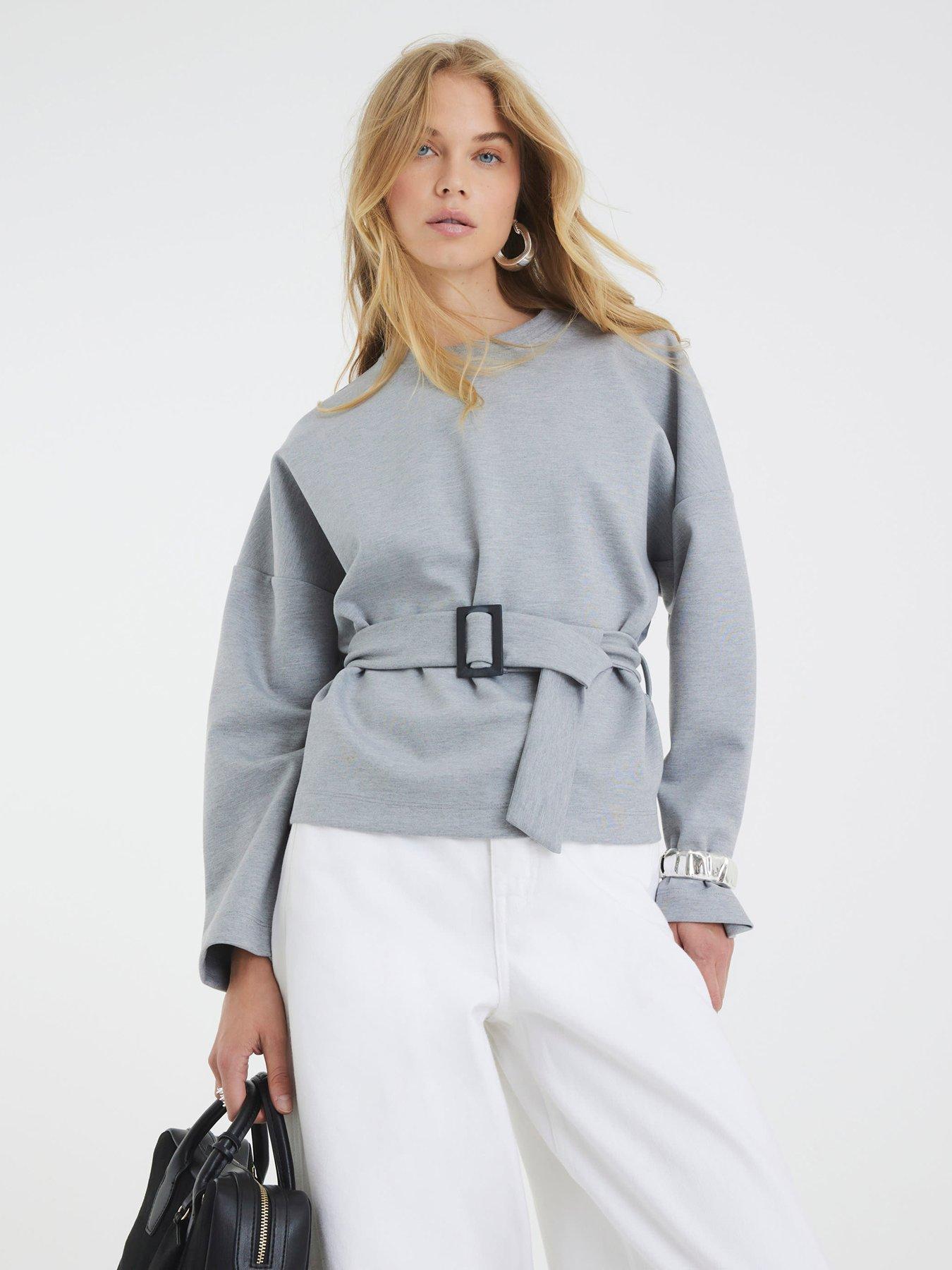 undefined Long Sleeve Belted Sweatshirt - Grey