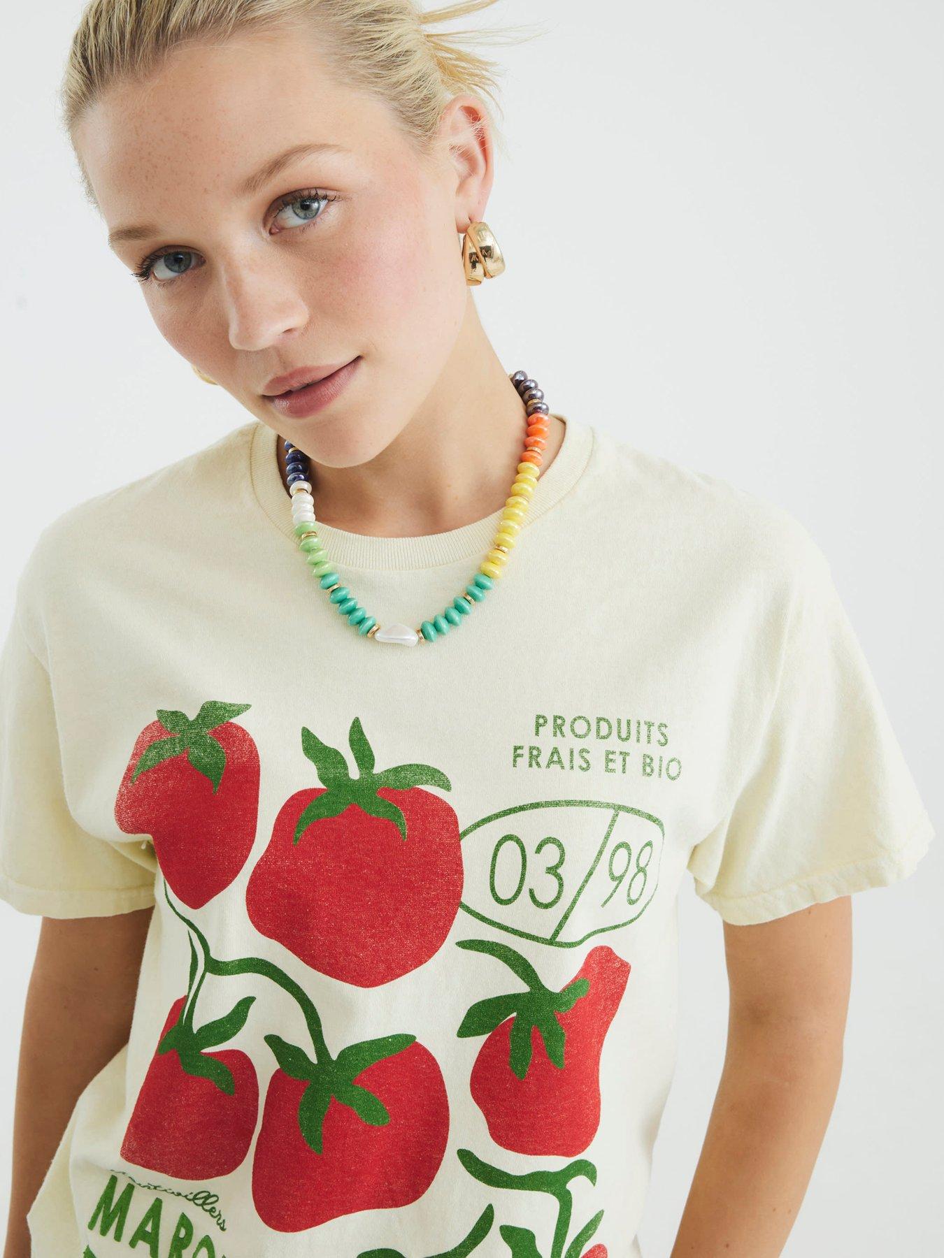 Image 2 of 4 of River Island Short Sleeve Sketchy Tomato T-Shirt - Yellow
