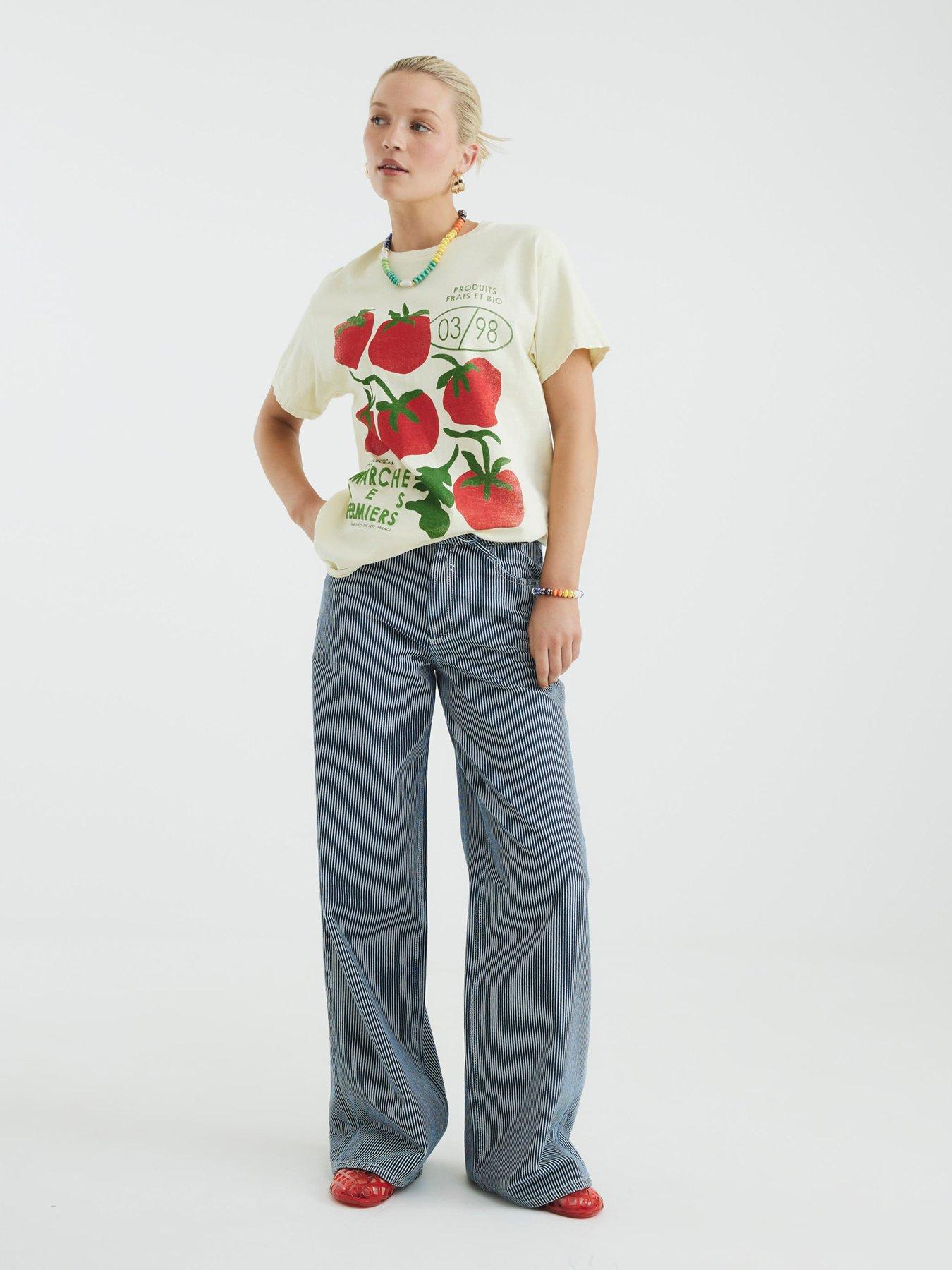 Image 3 of 4 of River Island Short Sleeve Sketchy Tomato T-Shirt - Yellow